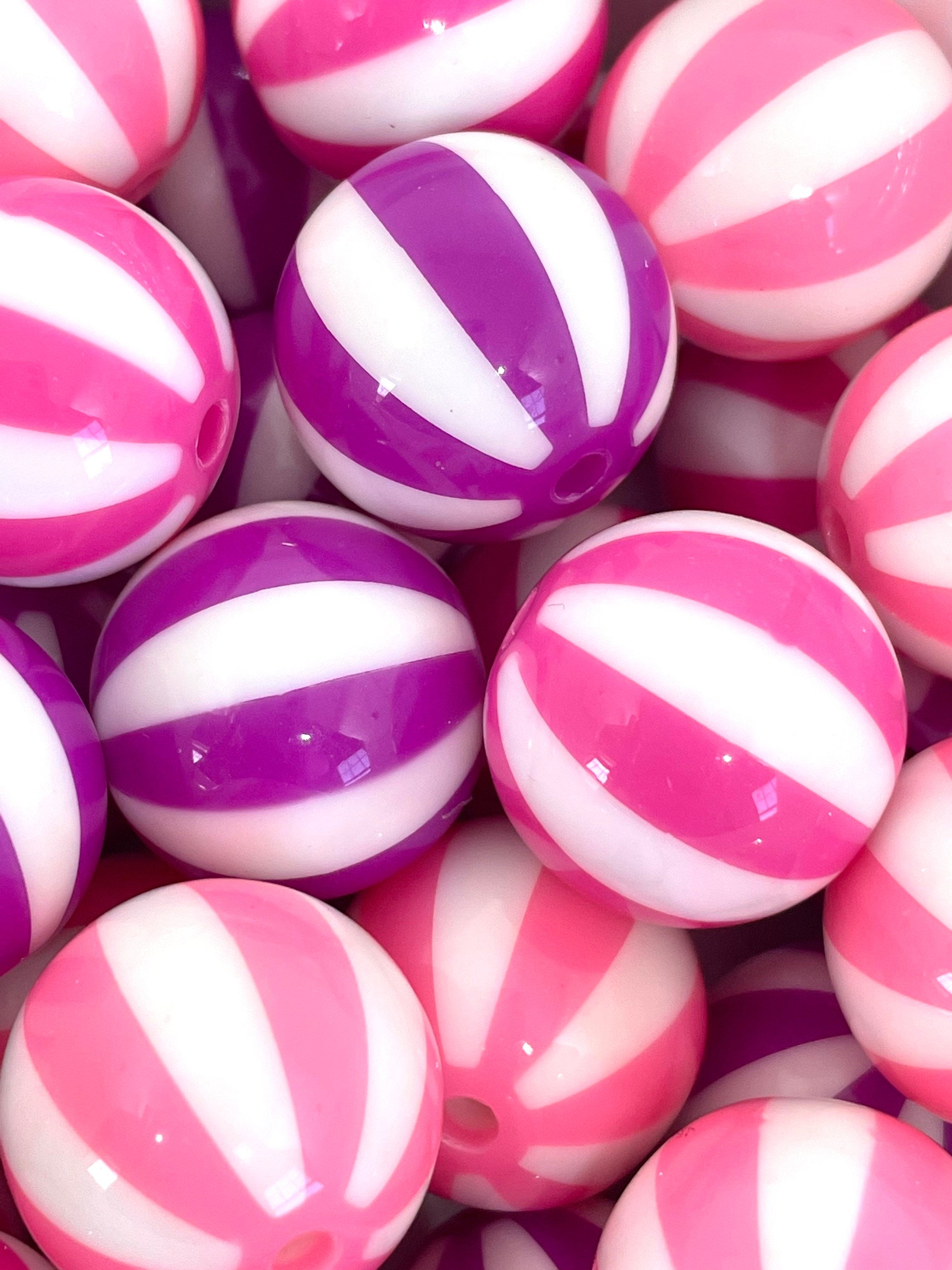 Cute Beach Ball Bead Set for Necklace, Kawaii Chunky Beads, 20mm Beads for Jewelry Making, Striped Bead Assortment, Dolly Kei Beads, Gyaru