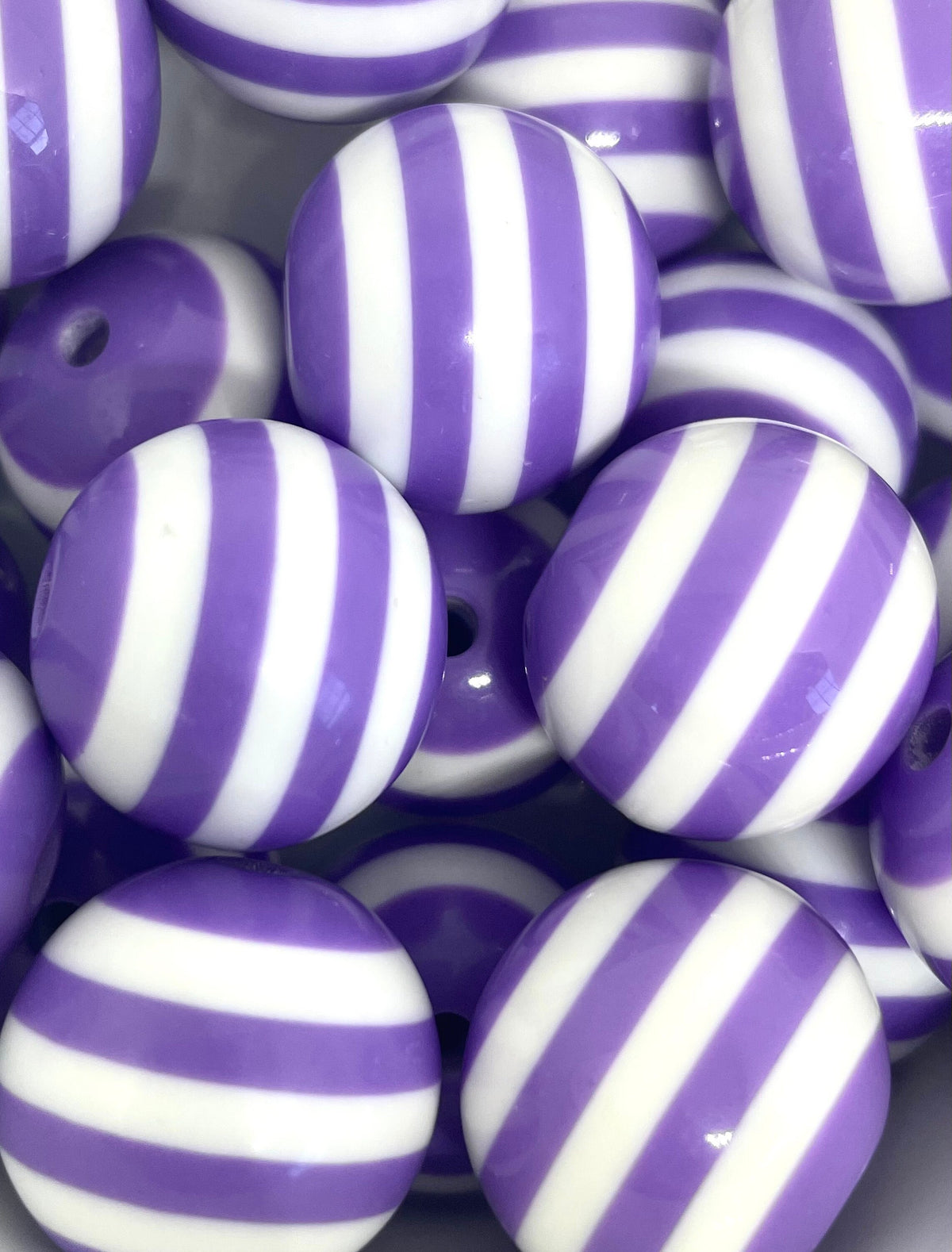 Bright Purple and White Striped Beads, Chunky Bead Mix for Jewelry