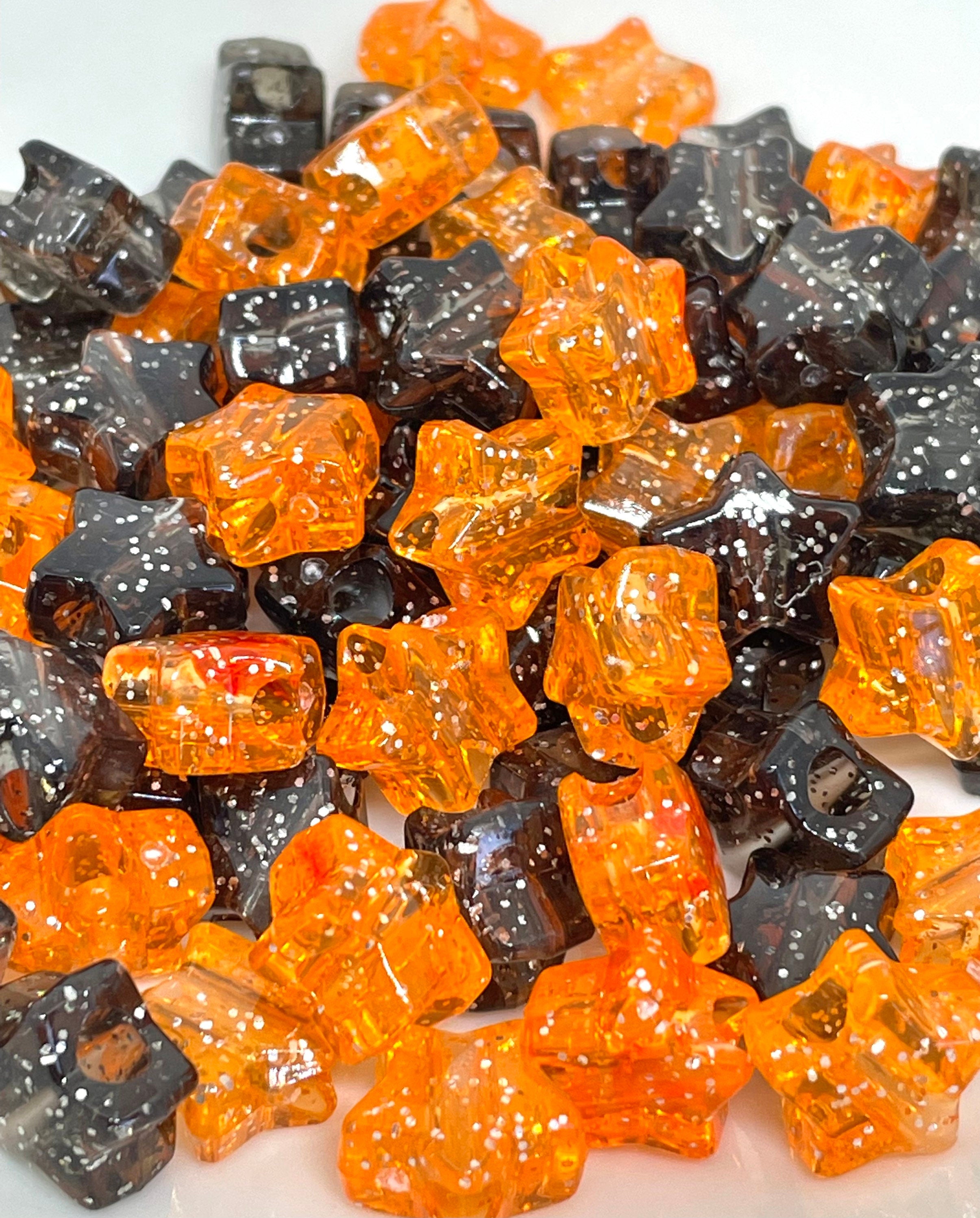Halloween Themed Bead Mix, Black and Orange Star Beads, Halloween Beads for Bracelet, Large Hole Beads, Glitter Beads for Halloween