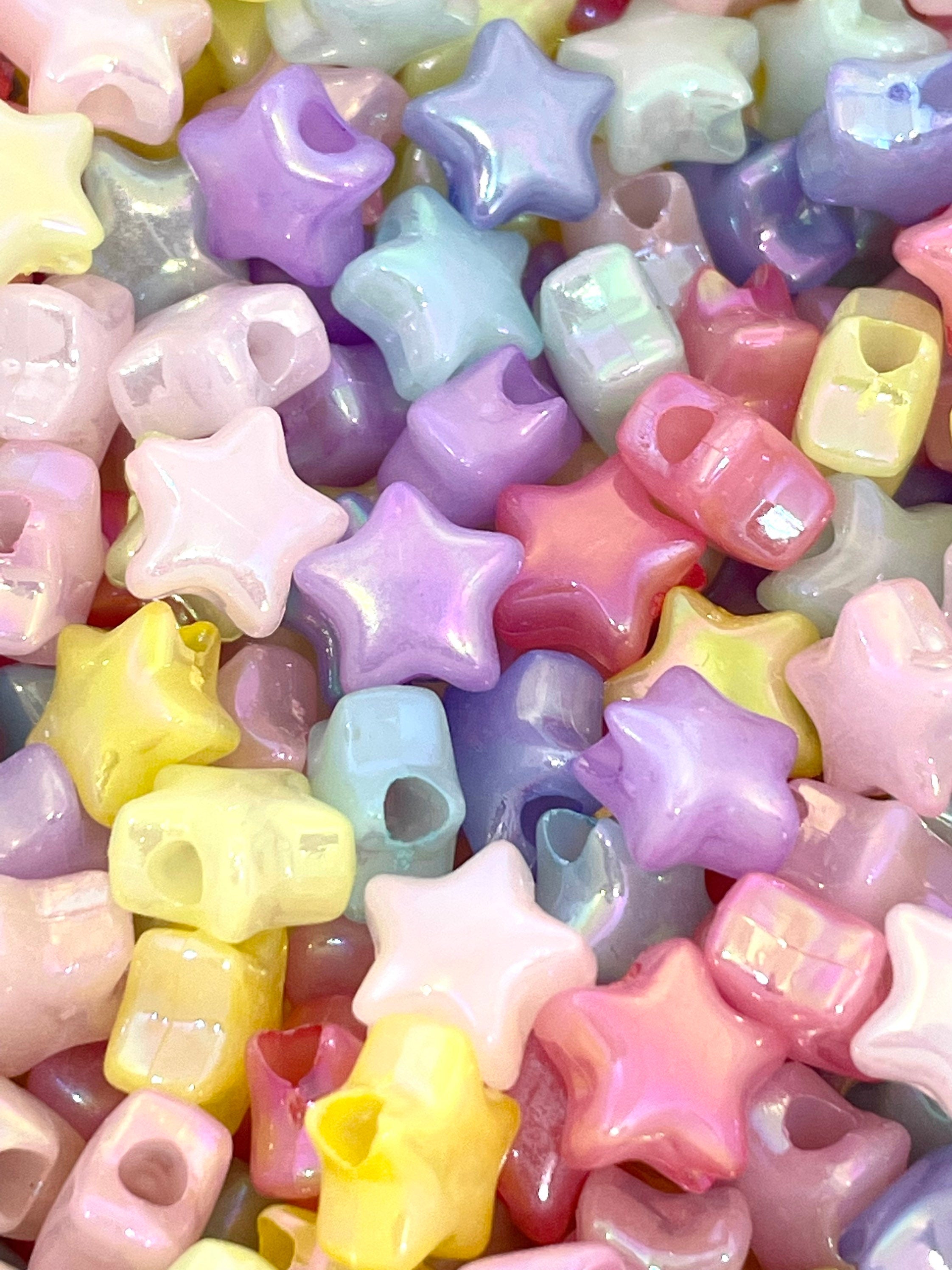 Iridescent Star Beads for Earrings, Puffy Star Beads for Bracelet, Dolly Kei Beads, Lolita Beads, Fairy Kei Beads, Yume Kawaii Beads