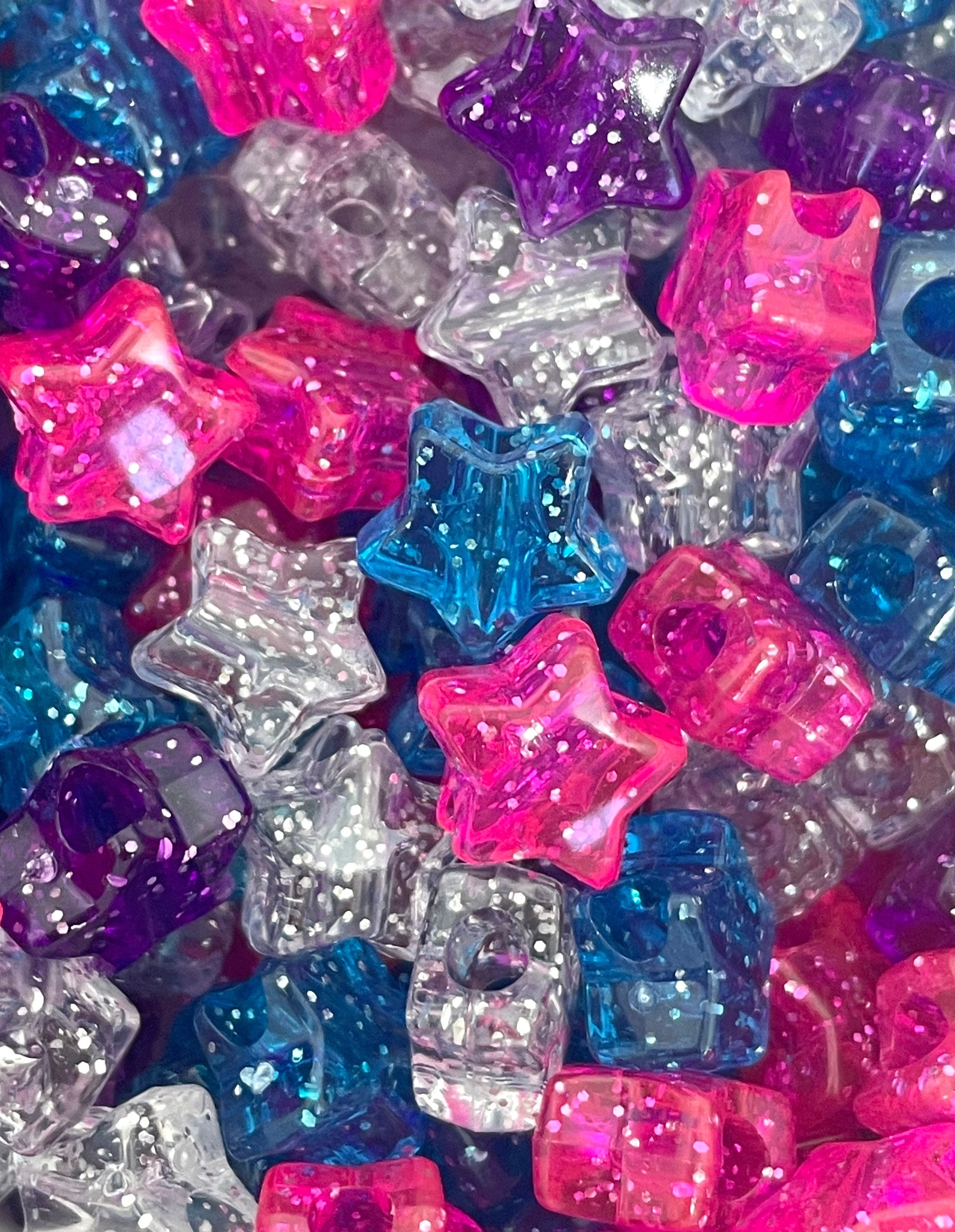 Cutie Glitter Star Beads for Kandi, Star Pony Beads for Jewelry Making, Bulk Beads for Bracelet, Assorted Beads for Necklace, Plastic Beads