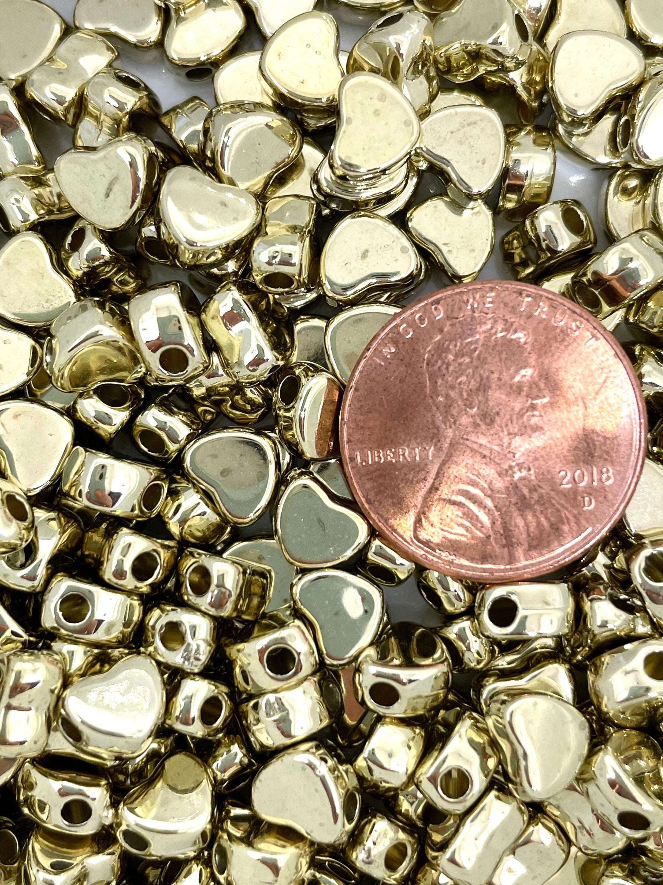 Small Gold Heart Beads, Gold Spacer Beads, Heart Shaped Beads for Jewelry Making, Accent Beads for Bracelet