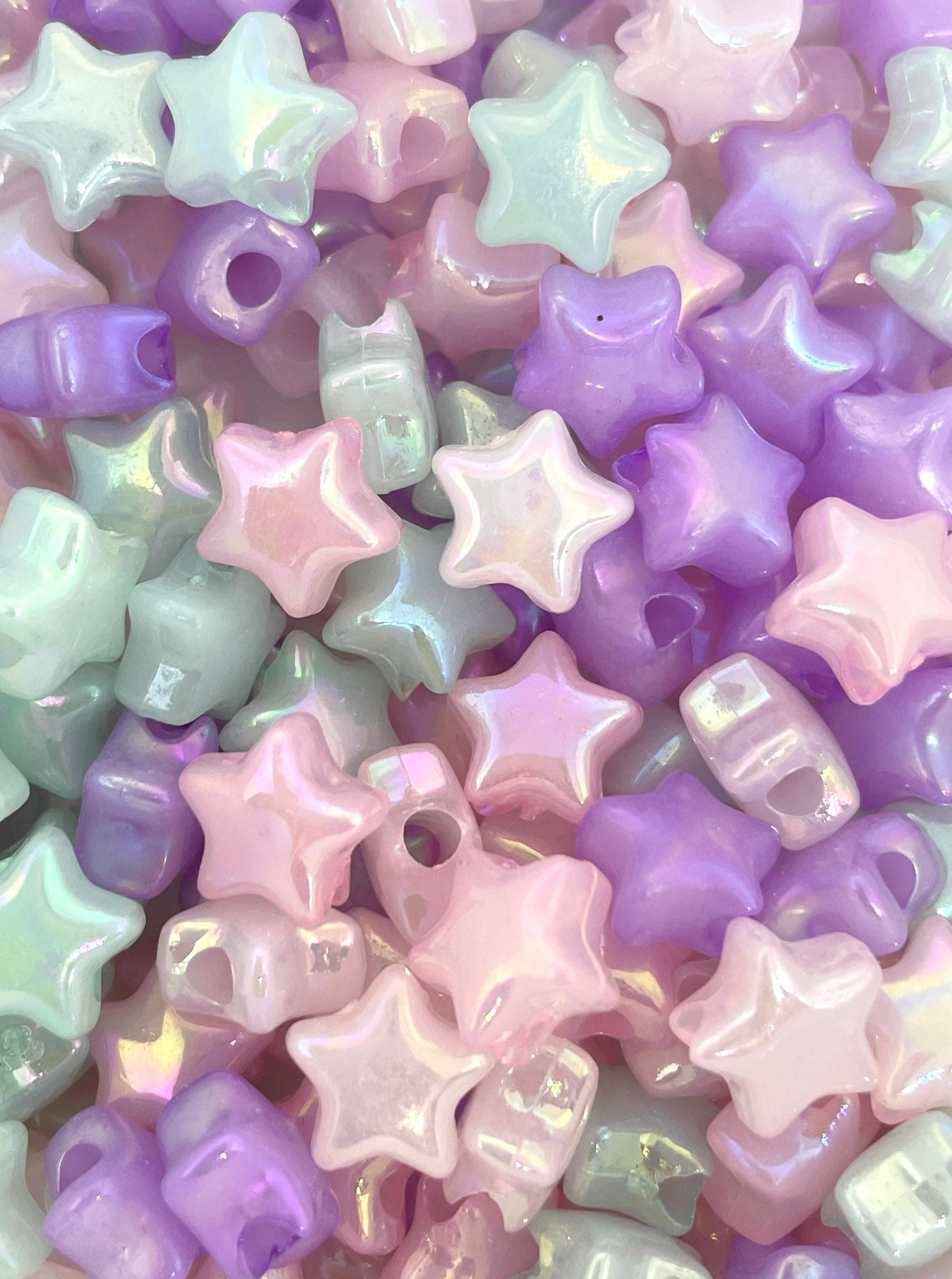 Iridescent Beads, Pastel Star Bead Mix for Jewelry Making, Fairy Kei, Lolita, Gyaru, Sweet Lolita, Dolly Kei Beads for Bracelet, Cosplay