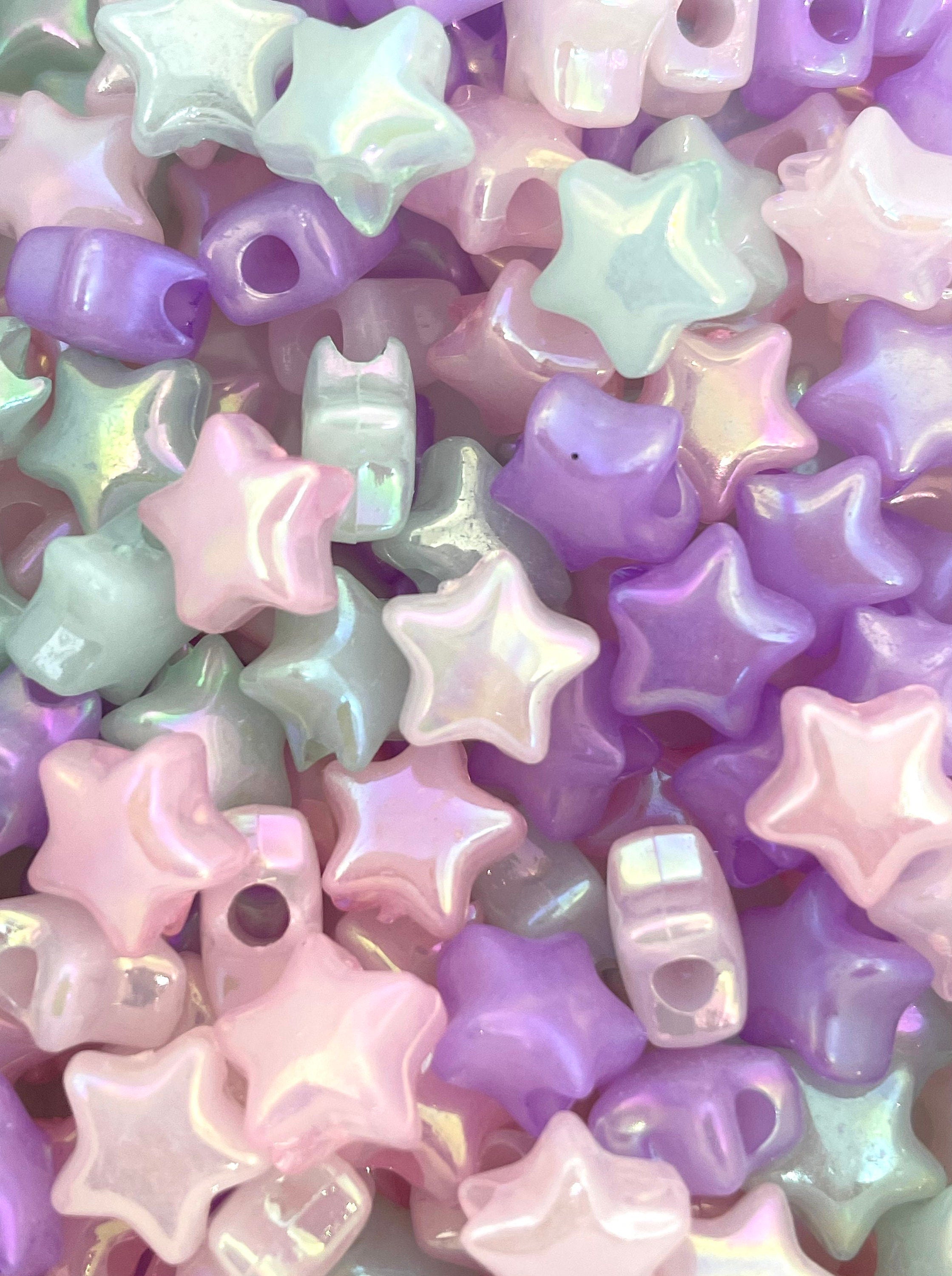 Iridescent Beads, Pastel Star Bead Mix for Jewelry Making, Fairy Kei, Lolita, Gyaru, Sweet Lolita, Dolly Kei Beads for Bracelet, Cosplay