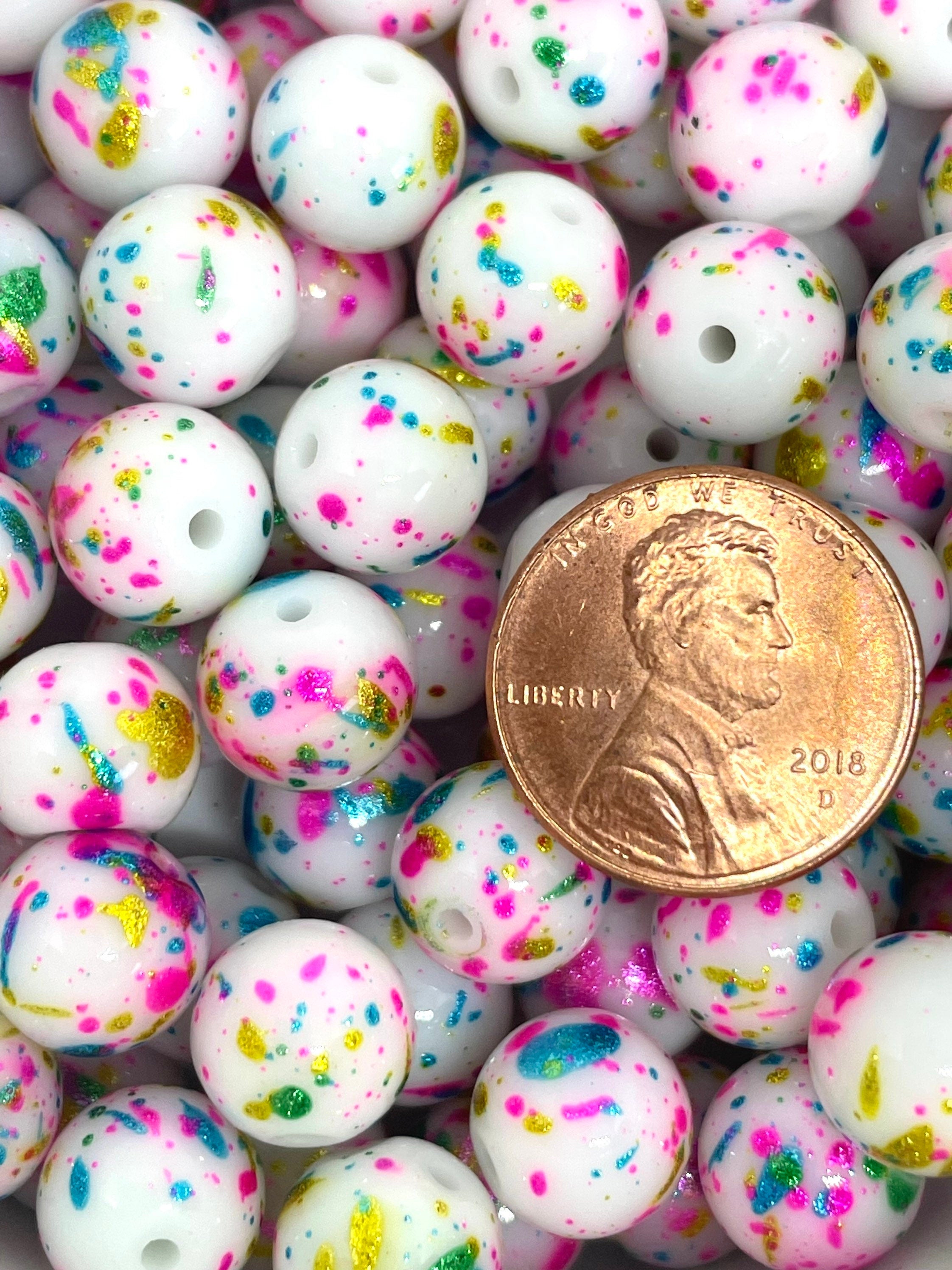 Glass Confetti Birthday Beads: Pink, Blue, Yellow Sprinkle Splatters