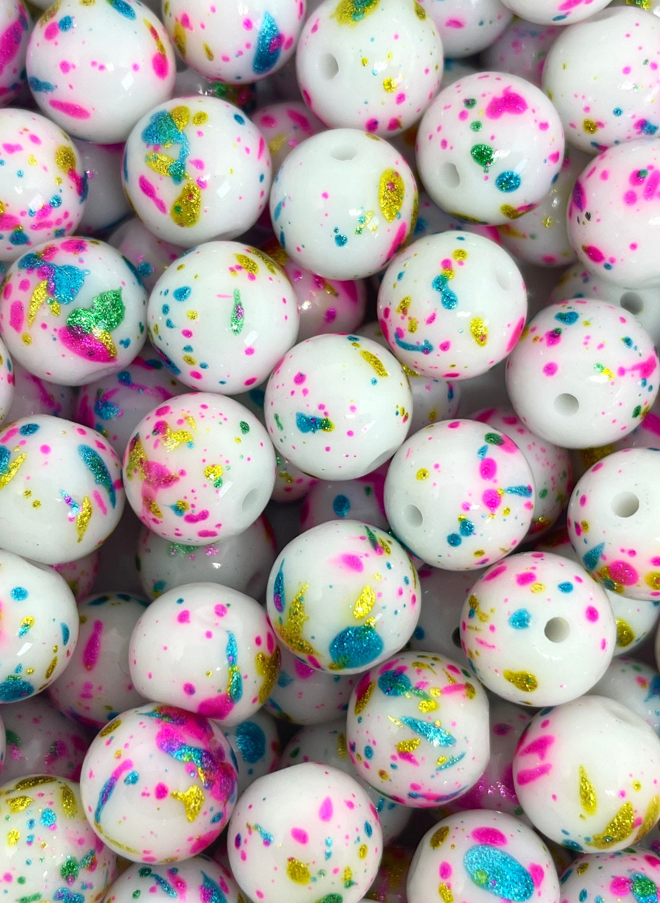 Glass Confetti Birthday Beads: Pink, Blue, Yellow Sprinkle Splatters