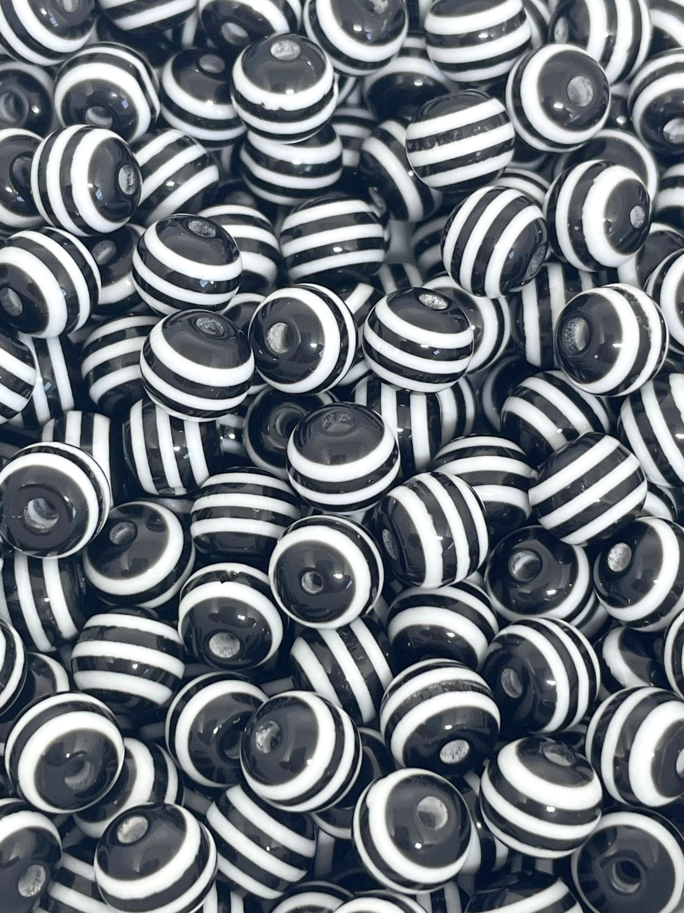 Black and White Striped Round Beads, Black and White Beads for Bracelet, Striped Beads for Necklace, Round Beads for Earrings