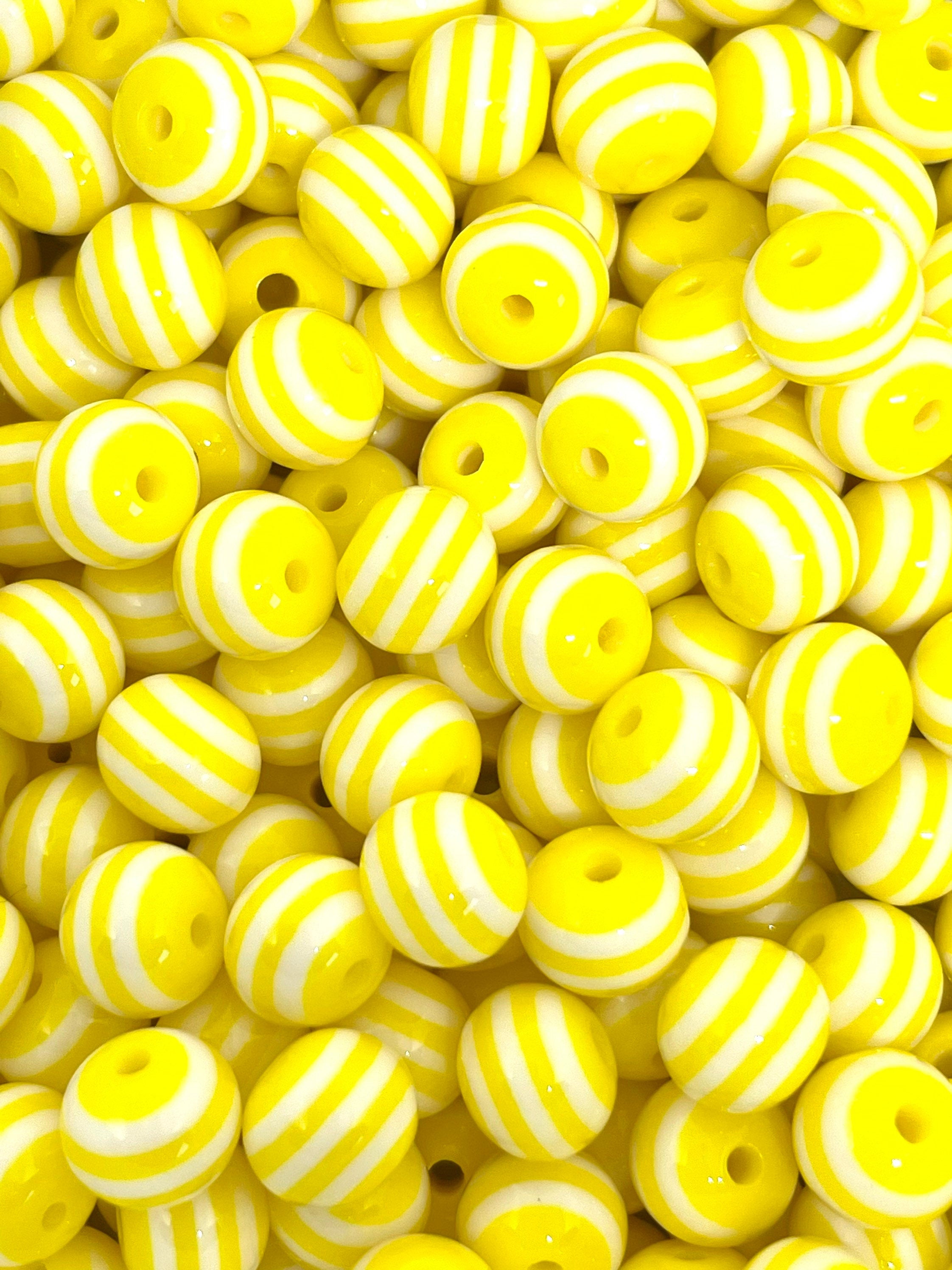 Yellow Beads for Bracelet Making, Yellow and White Striped Beads, Beads with Stripes for Jewelry Making, 8mm Beads, Classic Lolita Beads