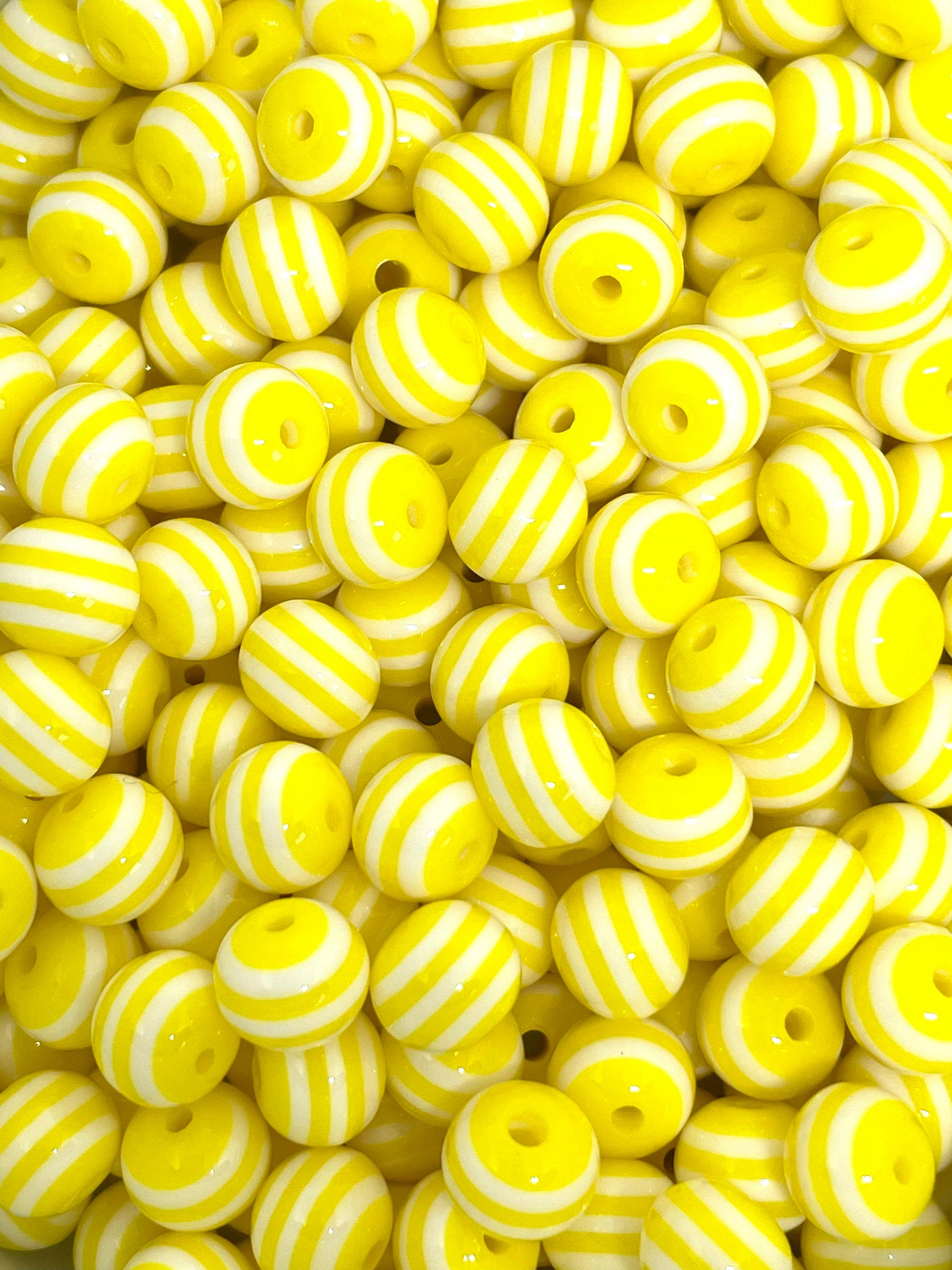 Yellow Beads for Bracelet Making, Yellow and White Striped Beads, Beads with Stripes for Jewelry Making, 8mm Beads, Classic Lolita Beads