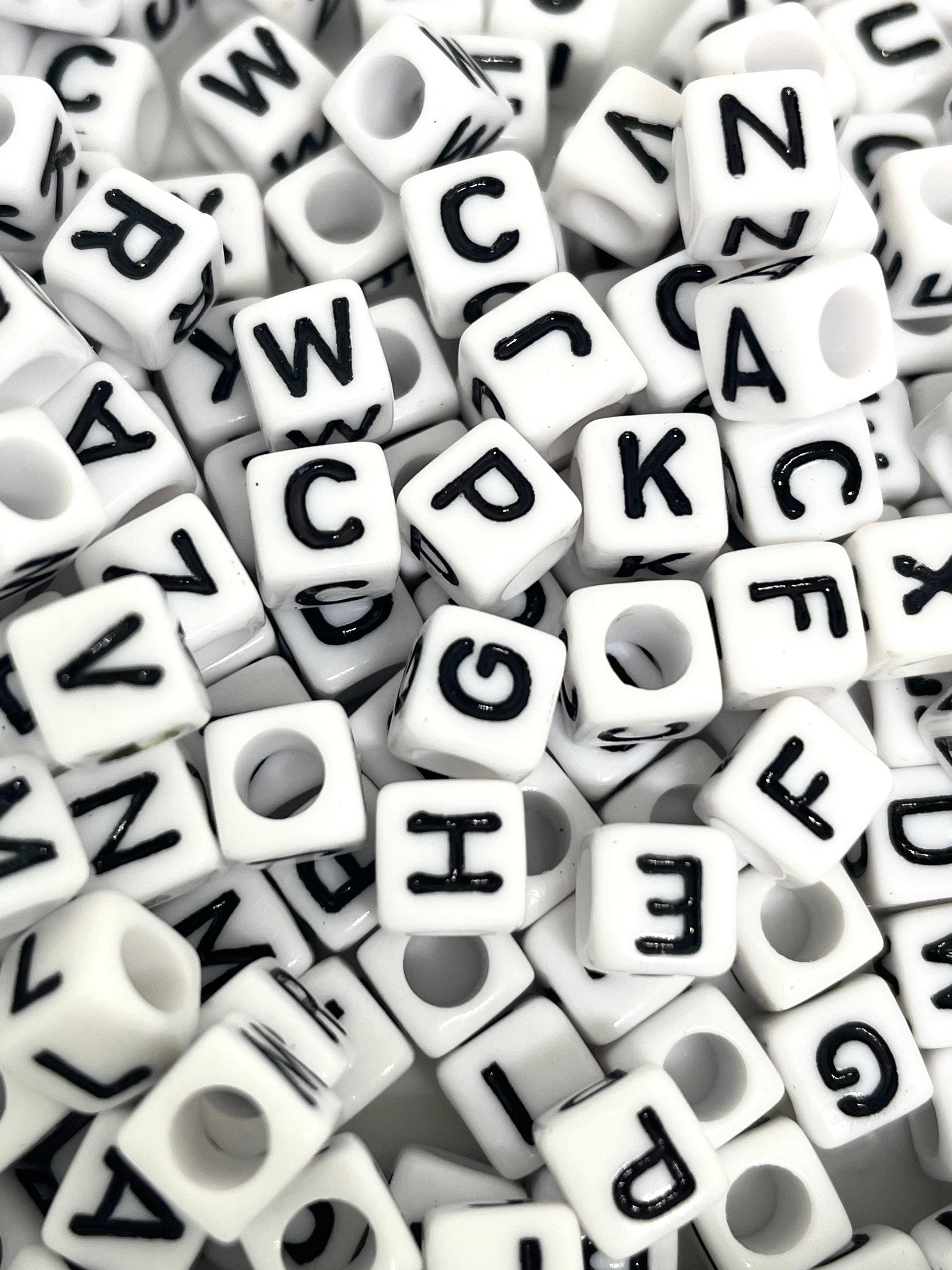 Black and White Cube Letter Beads Bracelet, Black and White Beads, Black and White Alphabet Beads, Cube Alphabet Beads for Jewelry Making