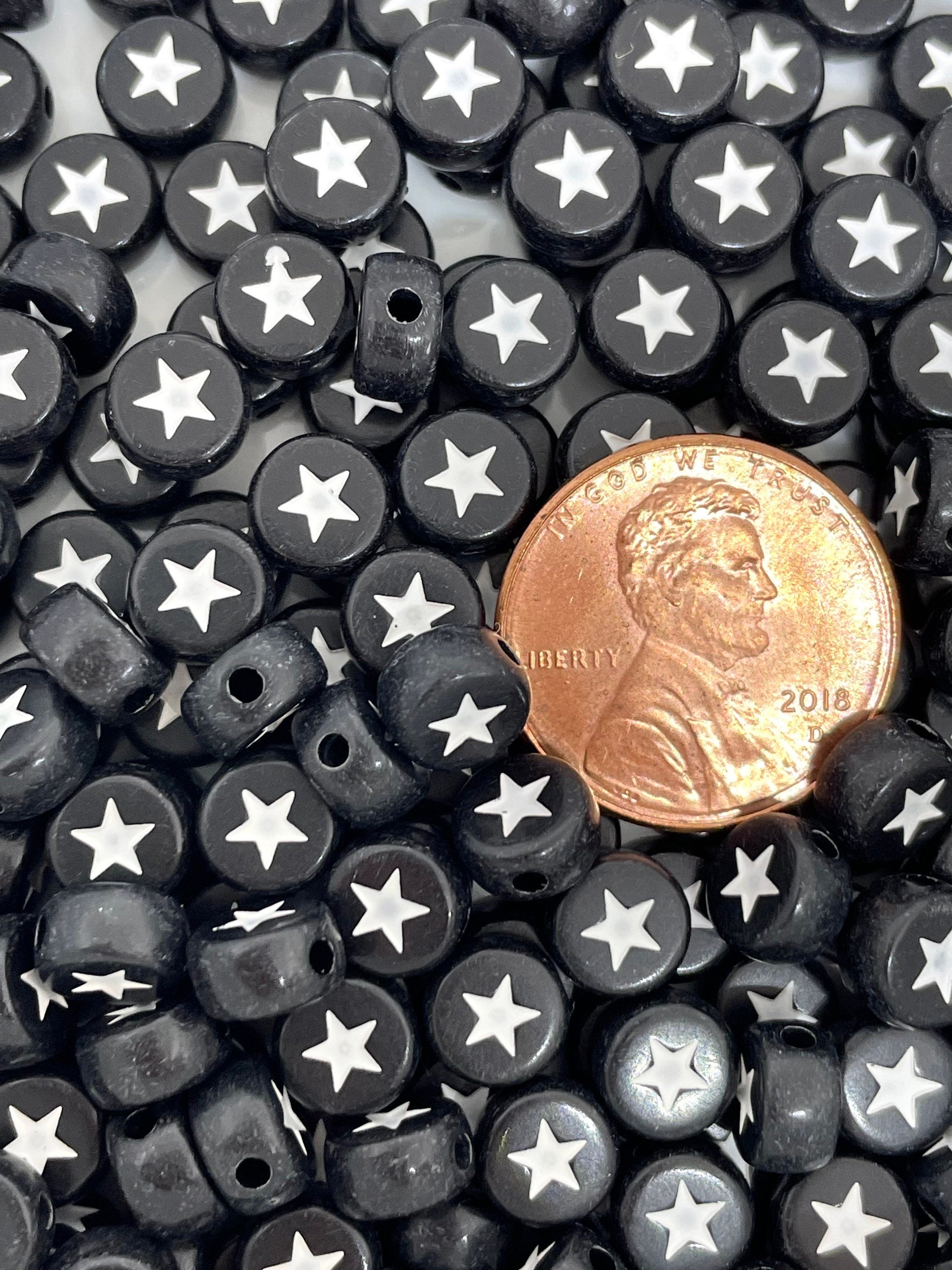 Black Star Coin Beads, Black Spacer Letter Beads for Jewelry Making, Black Alphabet Beads for Bracelet, Black Star Beads for Anklet