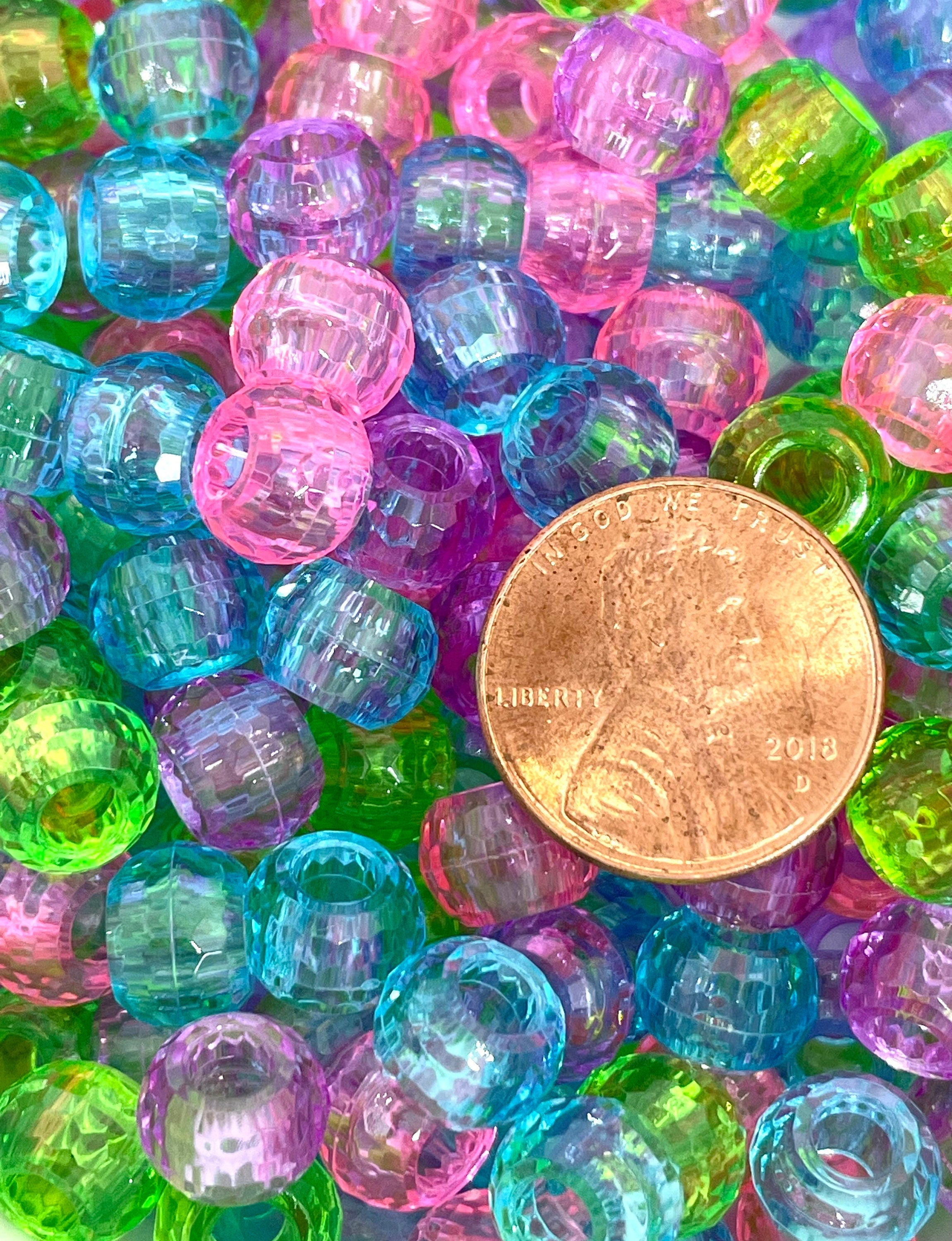 Translucent Spring Bead Set, Faceted Barrel Beads, Pony Bead Assortment, Bulk Beads for Jewelry Making, 9mm Kandi Set