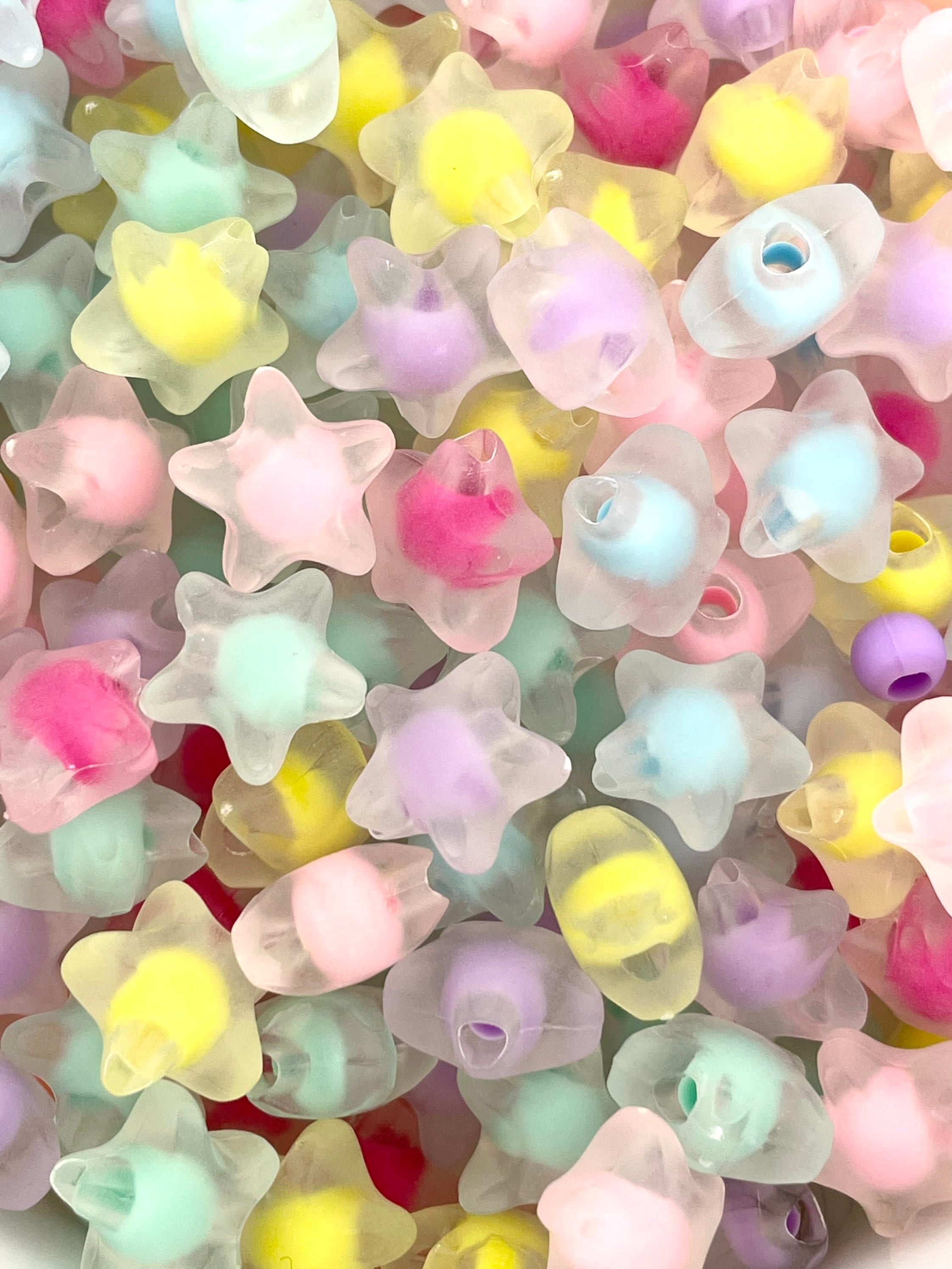 Frosted Star Beads, Kawaii Star Shaped Beads, Clear Star Beads for Jewelry Making, Pastel Star Beads for Bracelet