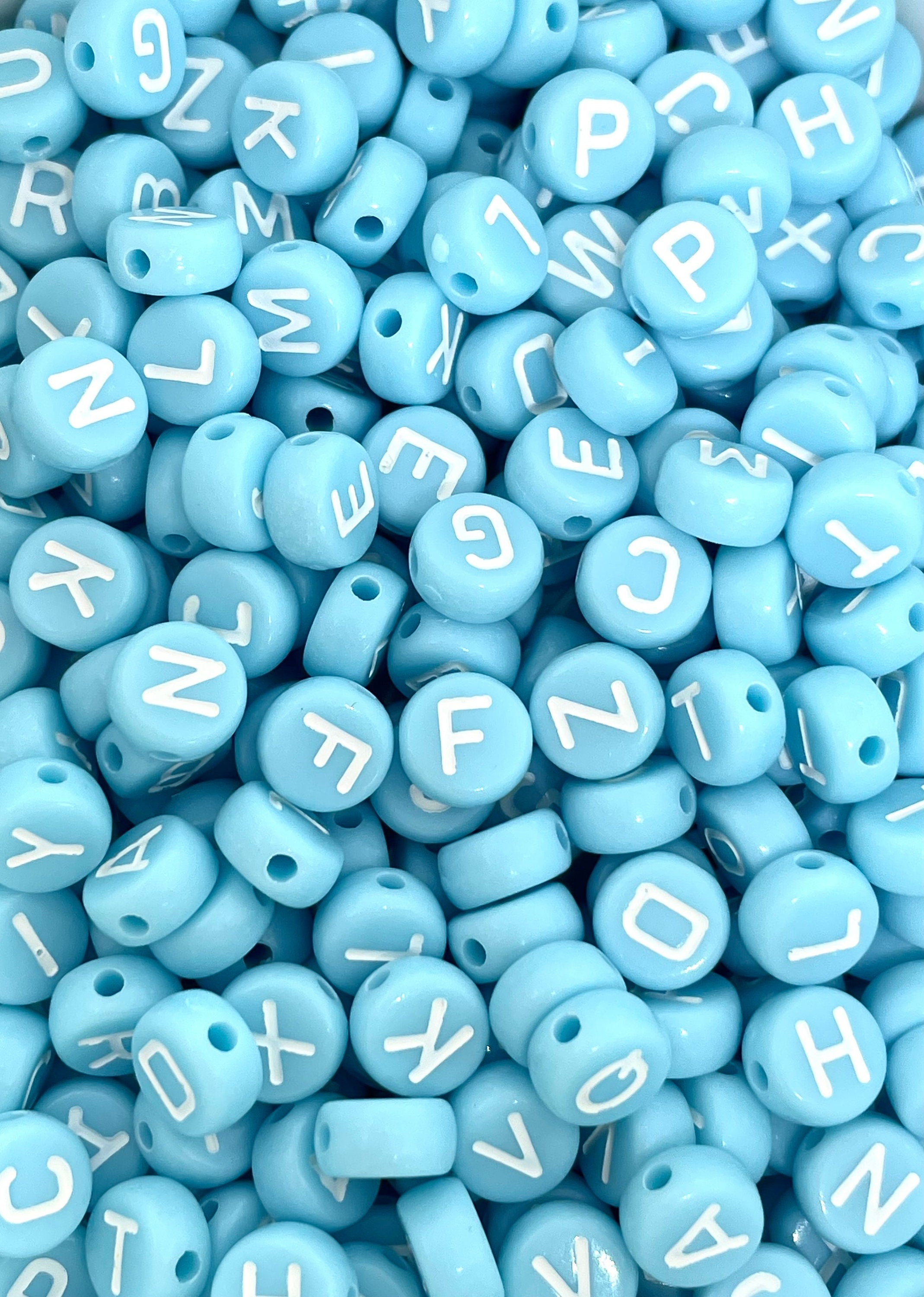 Baby Blue Alphabet Beads for Jewelry Making, Gender Beads, Baby Blue Beads, Light Blue Letter Beads for Bracelet, Blue and White Beads