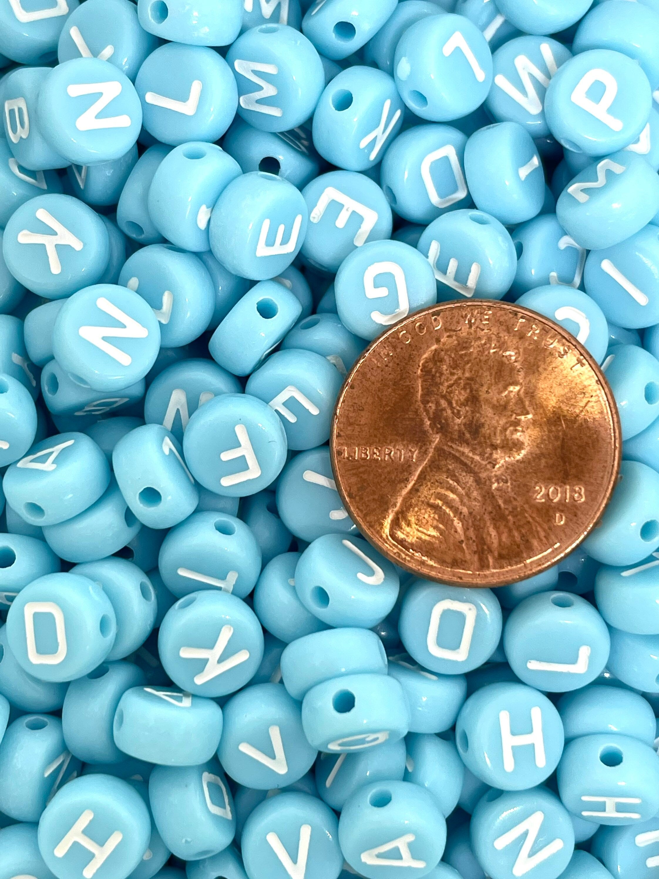 Baby Blue Alphabet Beads for Jewelry Making, Gender Beads, Baby Blue Beads, Light Blue Letter Beads for Bracelet, Blue and White Beads