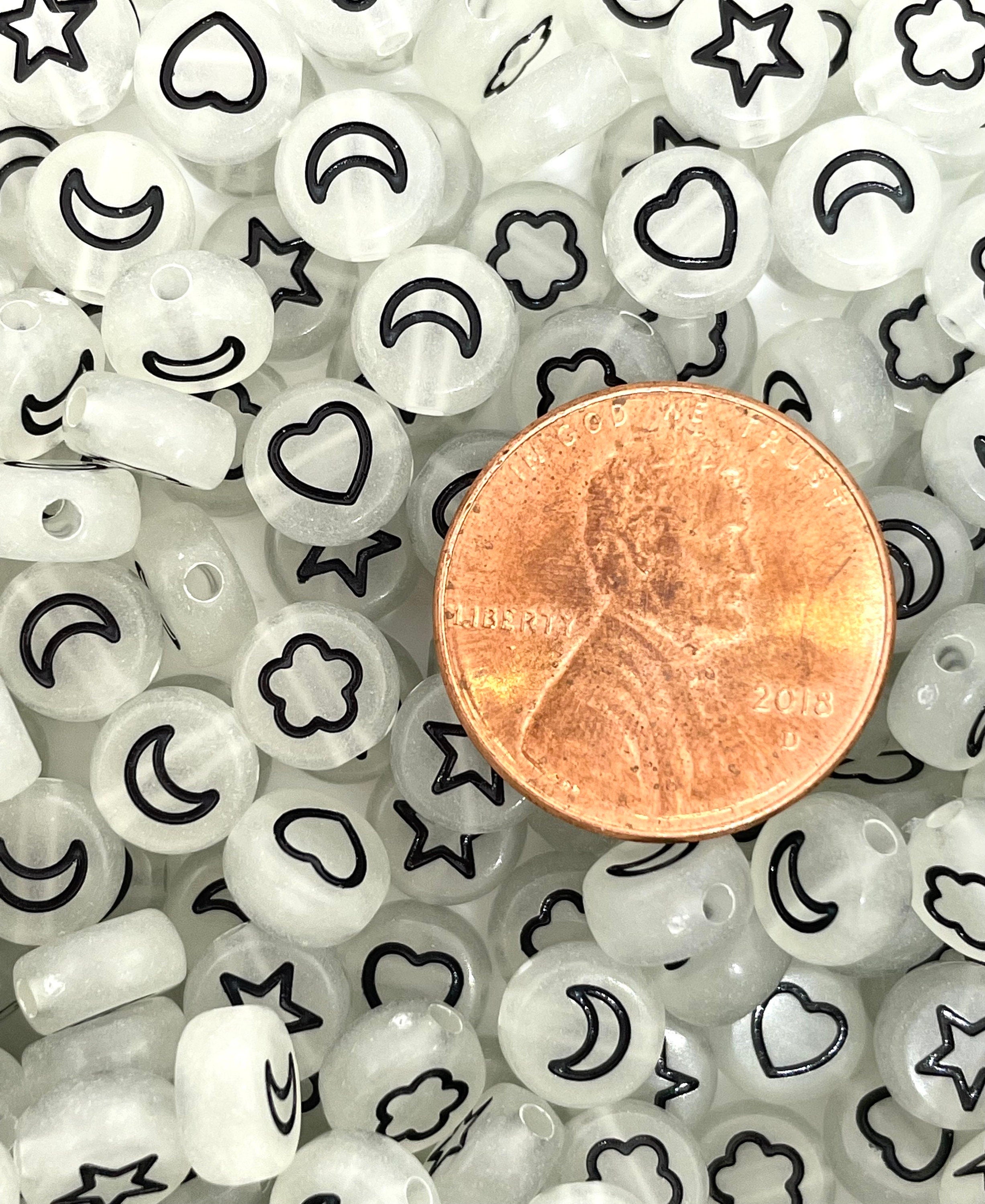 Glow in Dark Spacer Beads, Moon, Star, Heart, Flower Letter Spacer Beads, Letter Beads, Glow Beads for Bracelet, Kids Craft, Coin Beads