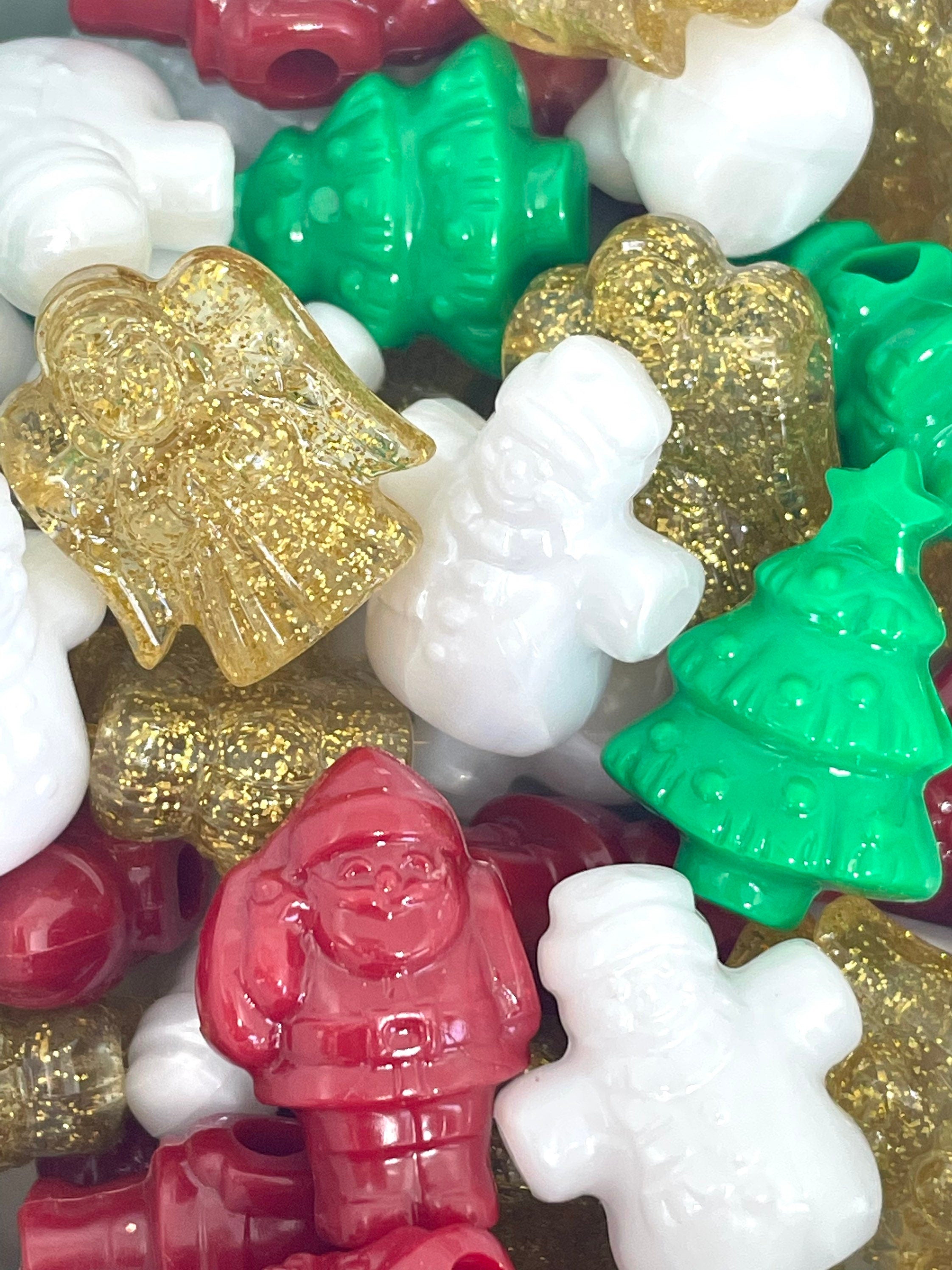 Holiday Beads Set, Glitter Christmas Beads for Garland, Snowman, Santa, Christmas Tree Beads for Jewelry Making, Christmas Jewelry
