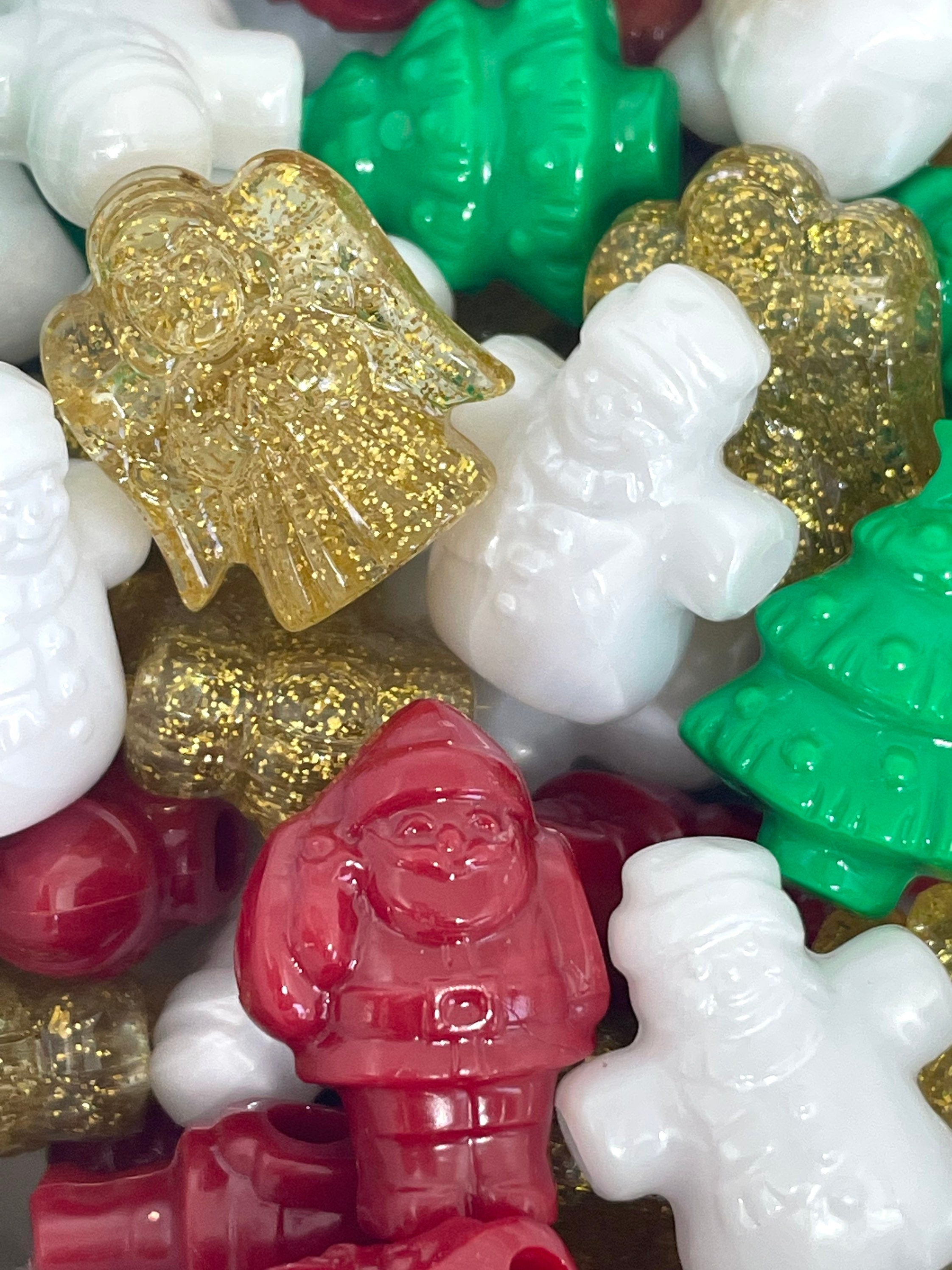 Holiday Beads Set, Glitter Christmas Beads for Garland, Snowman, Santa, Christmas Tree Beads for Jewelry Making, Christmas Jewelry