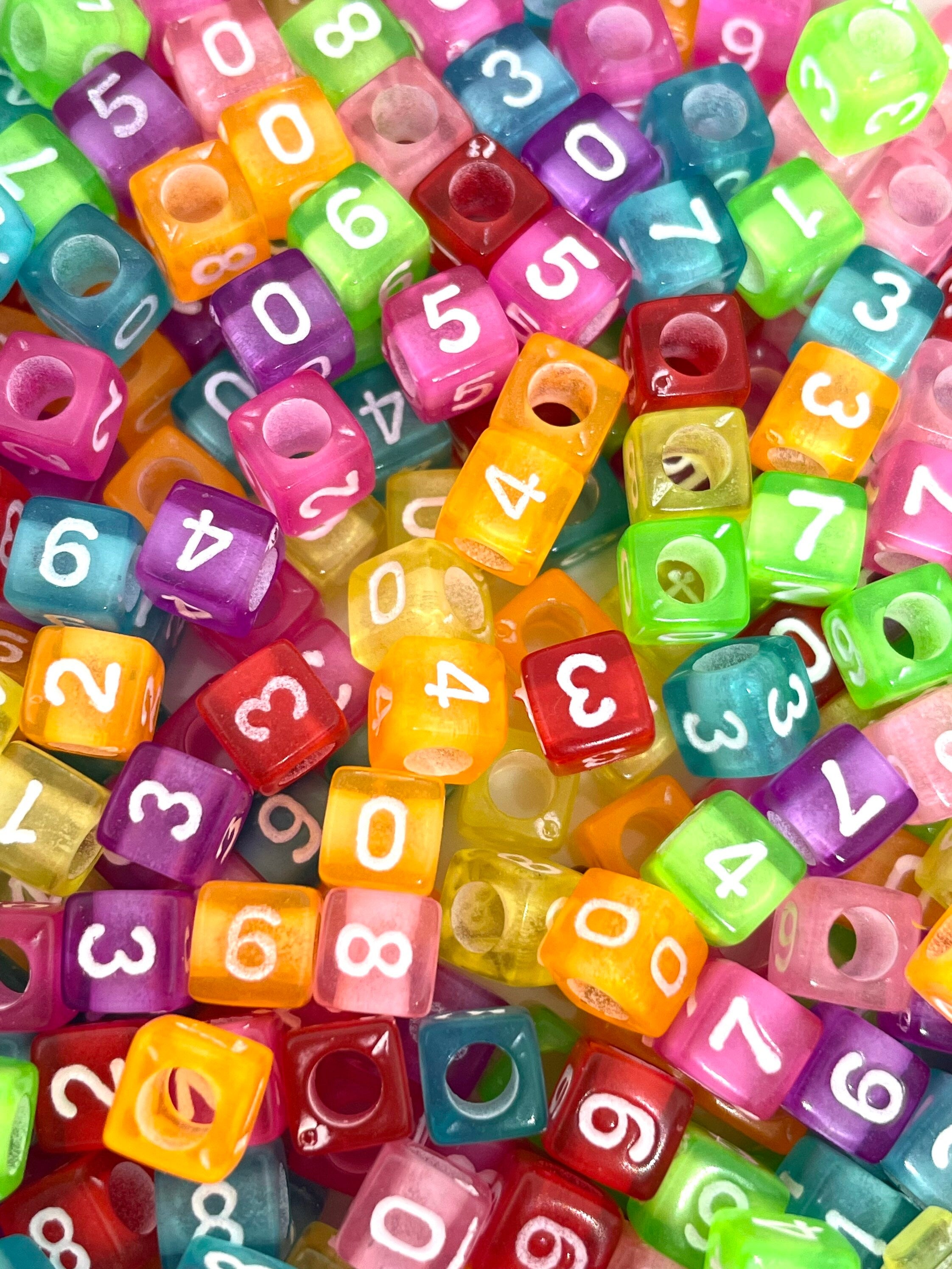 Colorful Cube Number Beads, Number Charms, Lucky Number Pendant, Bright Alphabet Beads, Numbers for Jewelry