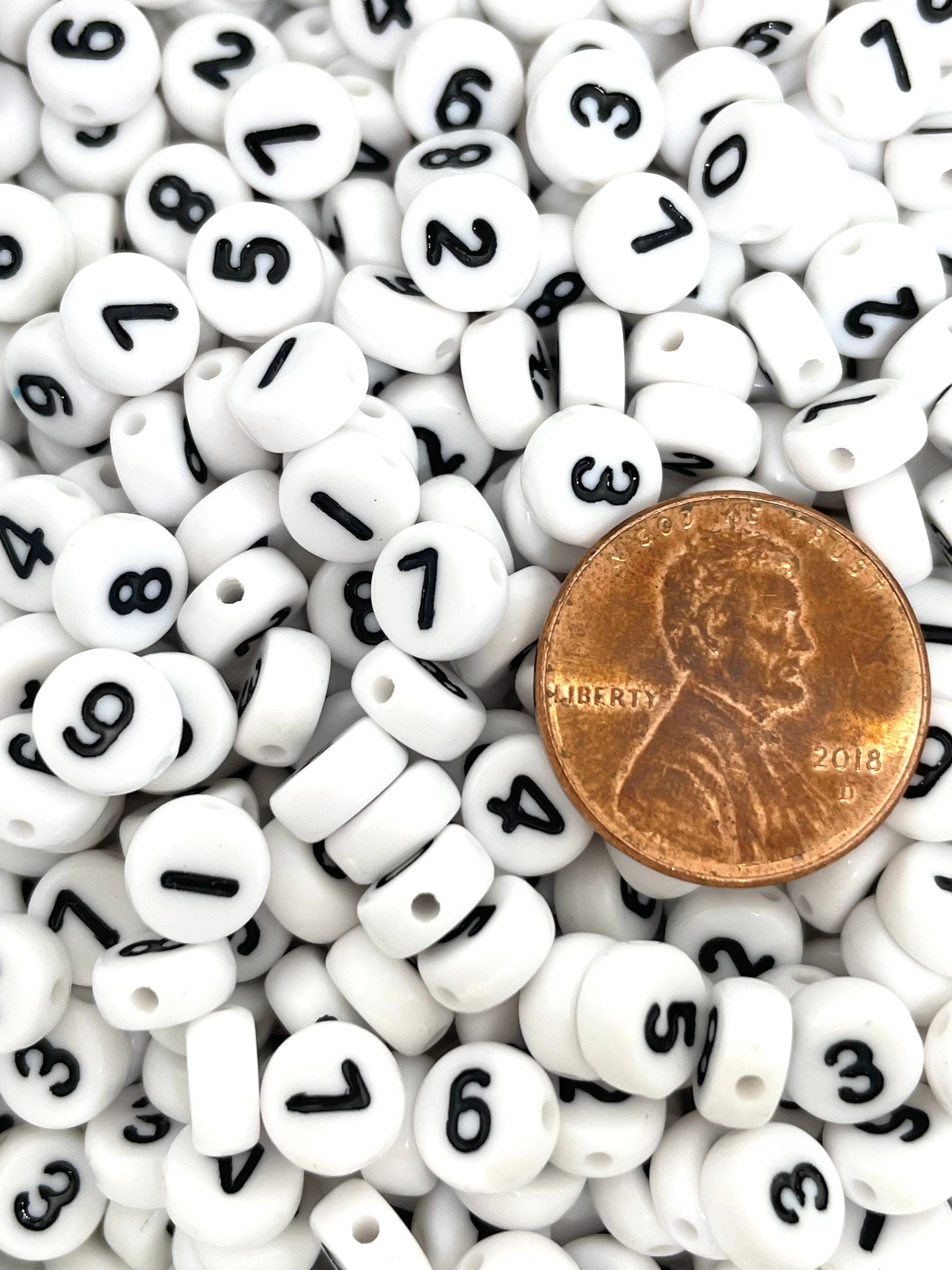 White and Black Coin Number Beads for Alphabet Bracelet, Number Charm, Number Pendant for Jewelry Making