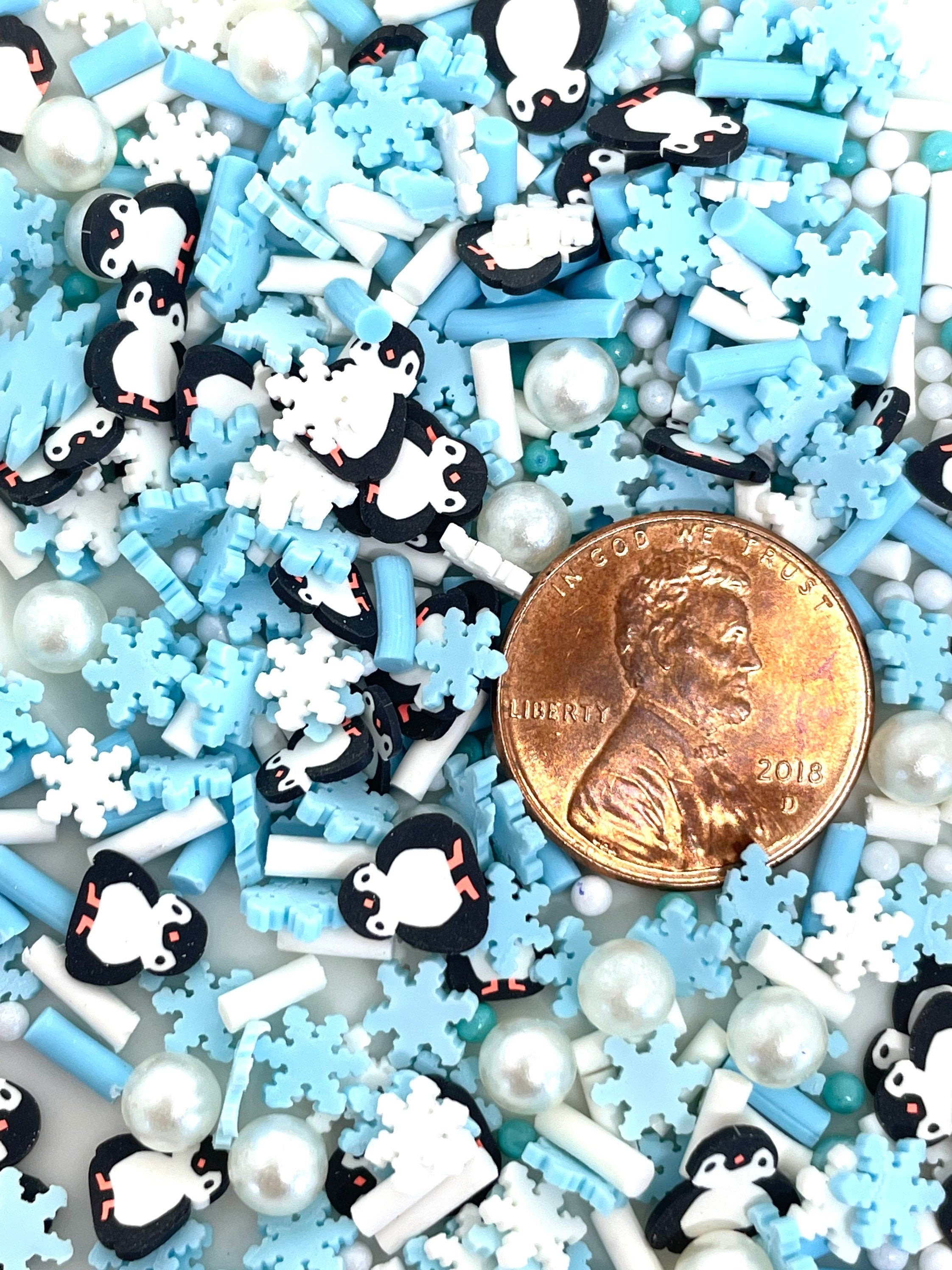 Winter Penguin Faux Sprinkles Mix, Frozen Clay Sprinkles for Slime, Decoden, Kawaii Sprinkles for Crafting, Nail Art, Clay Confetti