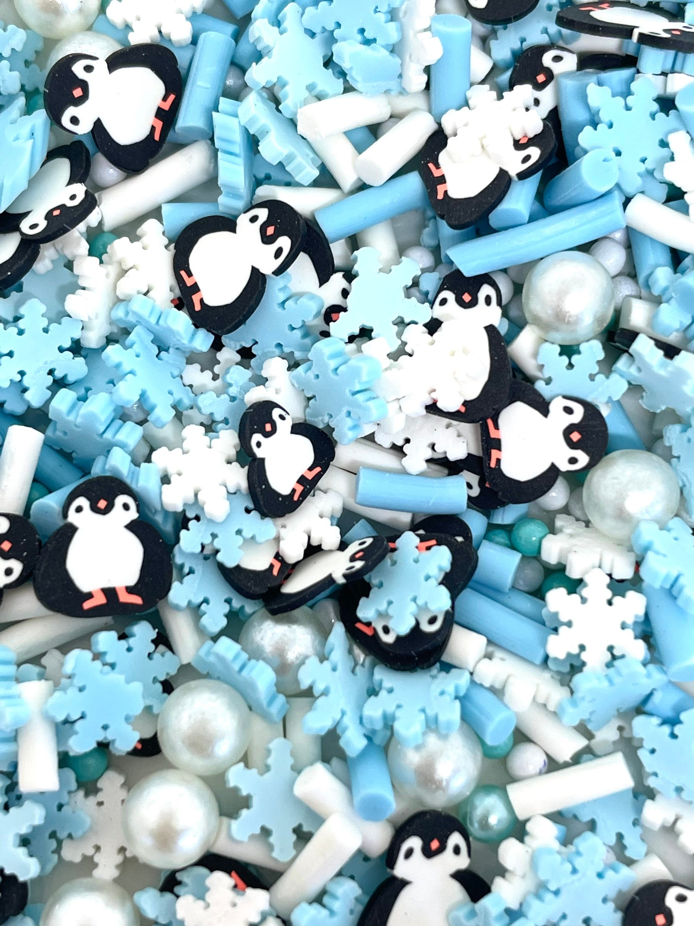 Winter Penguin Faux Sprinkles Mix, Frozen Clay Sprinkles for Slime, Decoden, Kawaii Sprinkles for Crafting, Nail Art, Clay Confetti
