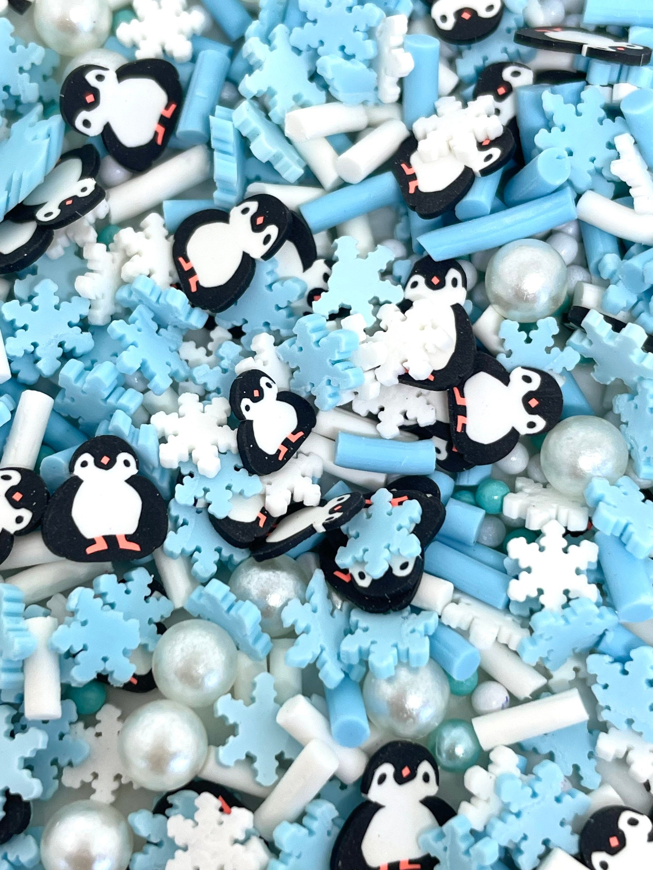 Winter Penguin Faux Sprinkles Mix, Frozen Clay Sprinkles for Slime, Decoden, Kawaii Sprinkles for Crafting, Nail Art, Clay Confetti