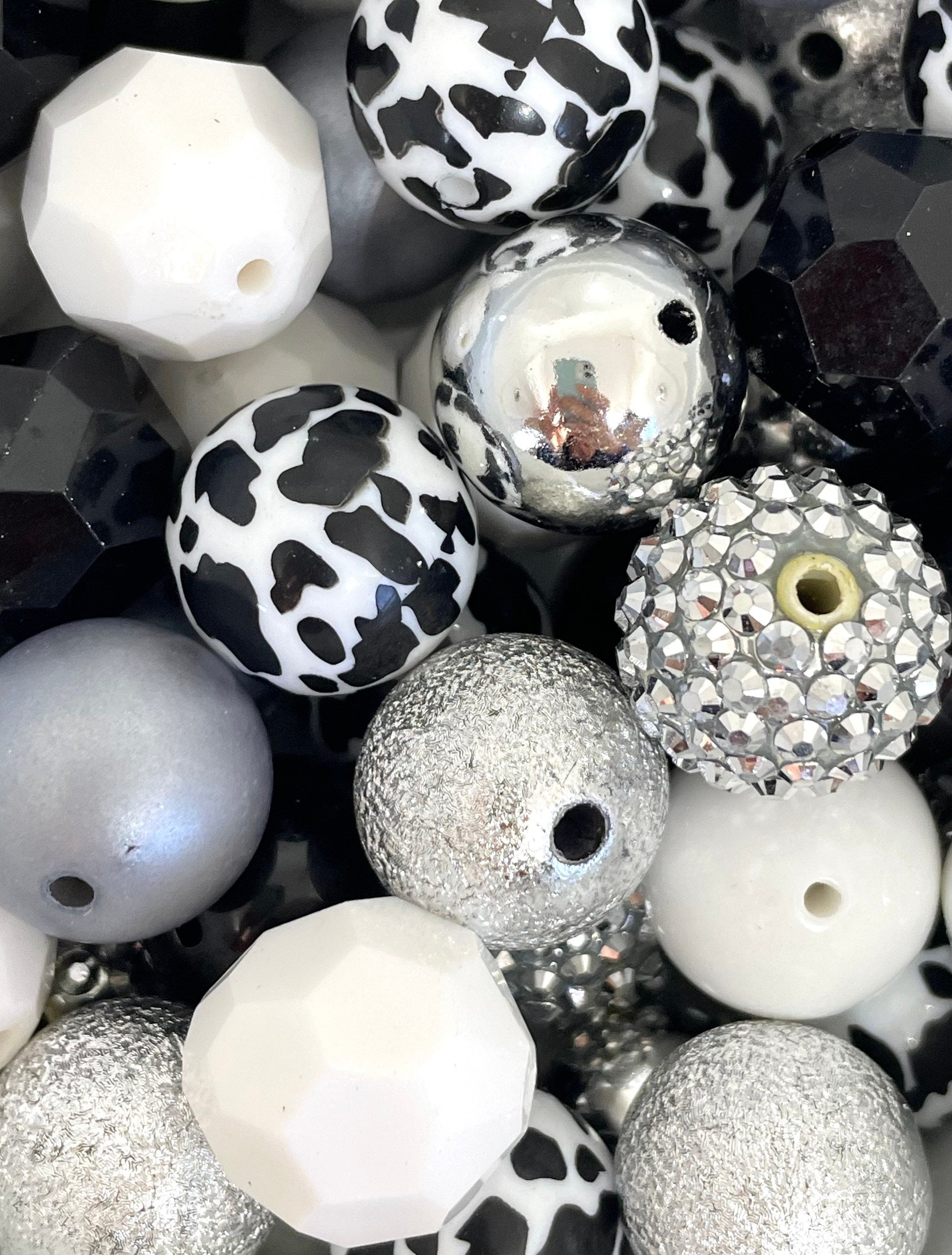 Black and White Bead Mix, Chunky Beads, 20mm Black and White Beads for Jewelry Making, Chunky Bead Necklace, Bead Assortment, Bead Variety