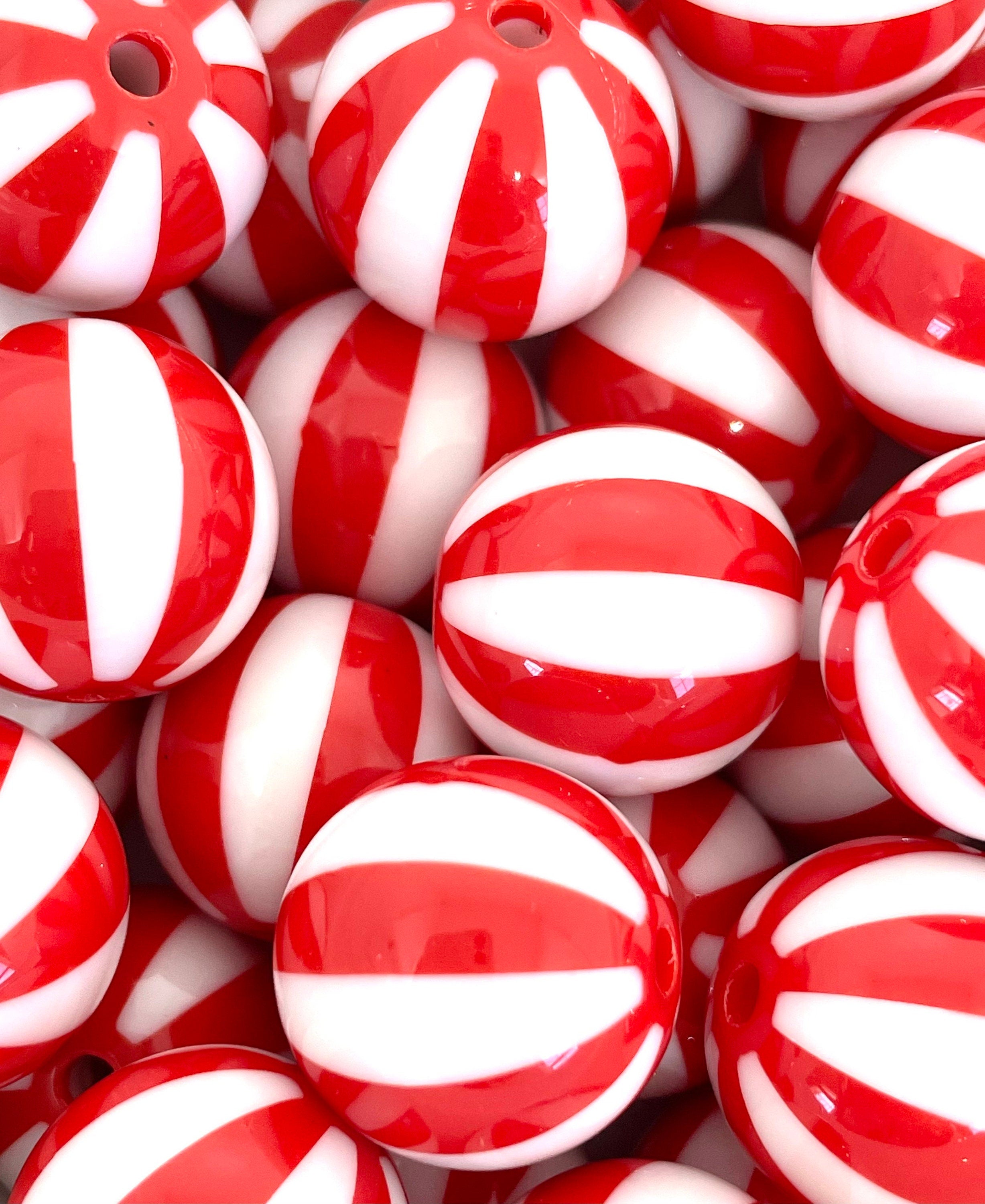 Chunky Christmas Beads for Necklace, Peppermint Beads, 20mm Bead Mix for Christmas, Chunky Christmas Beads for the Holidays, Striped Beads