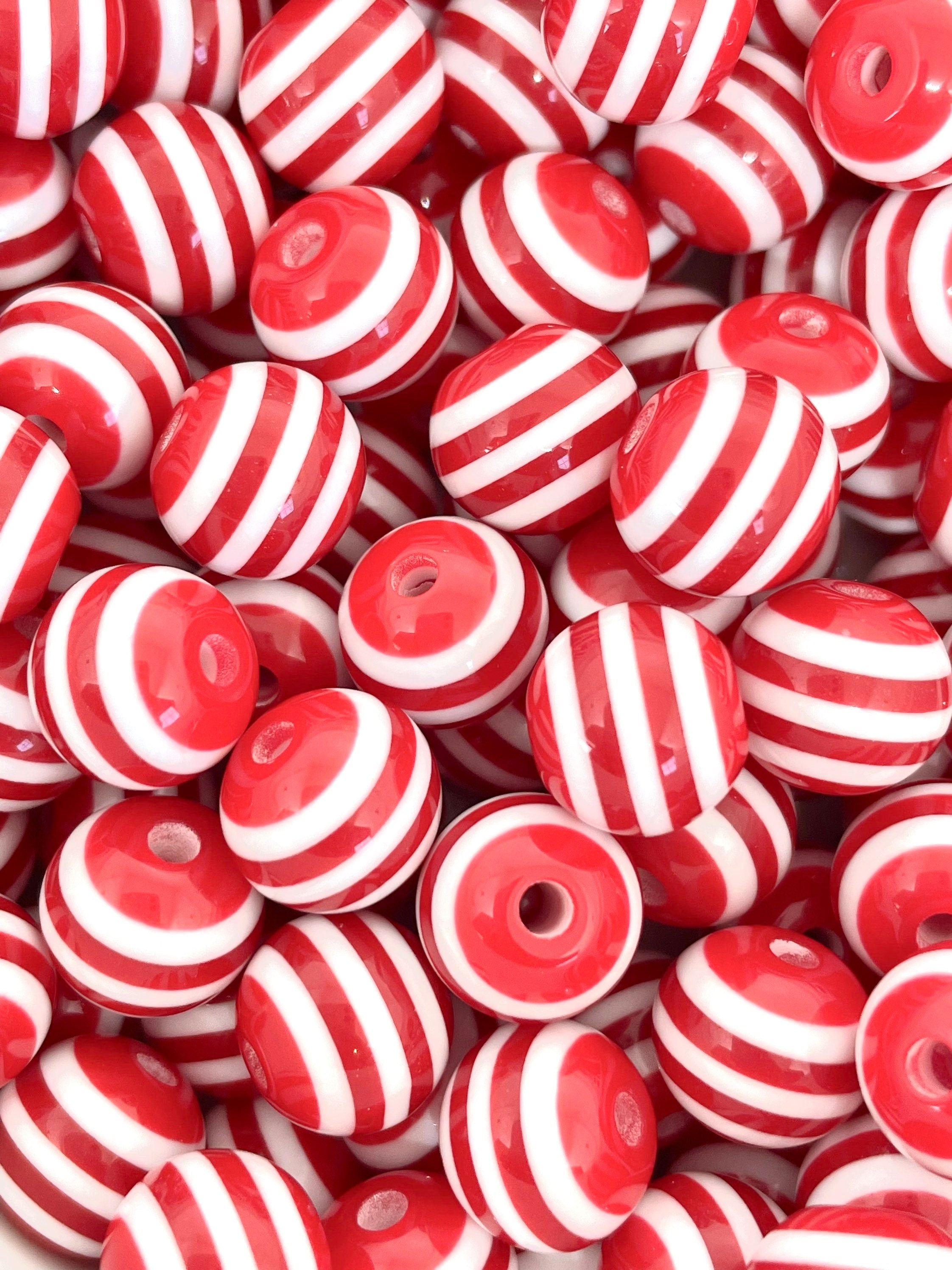 12mm Red and White Striped Candy Cane Beads