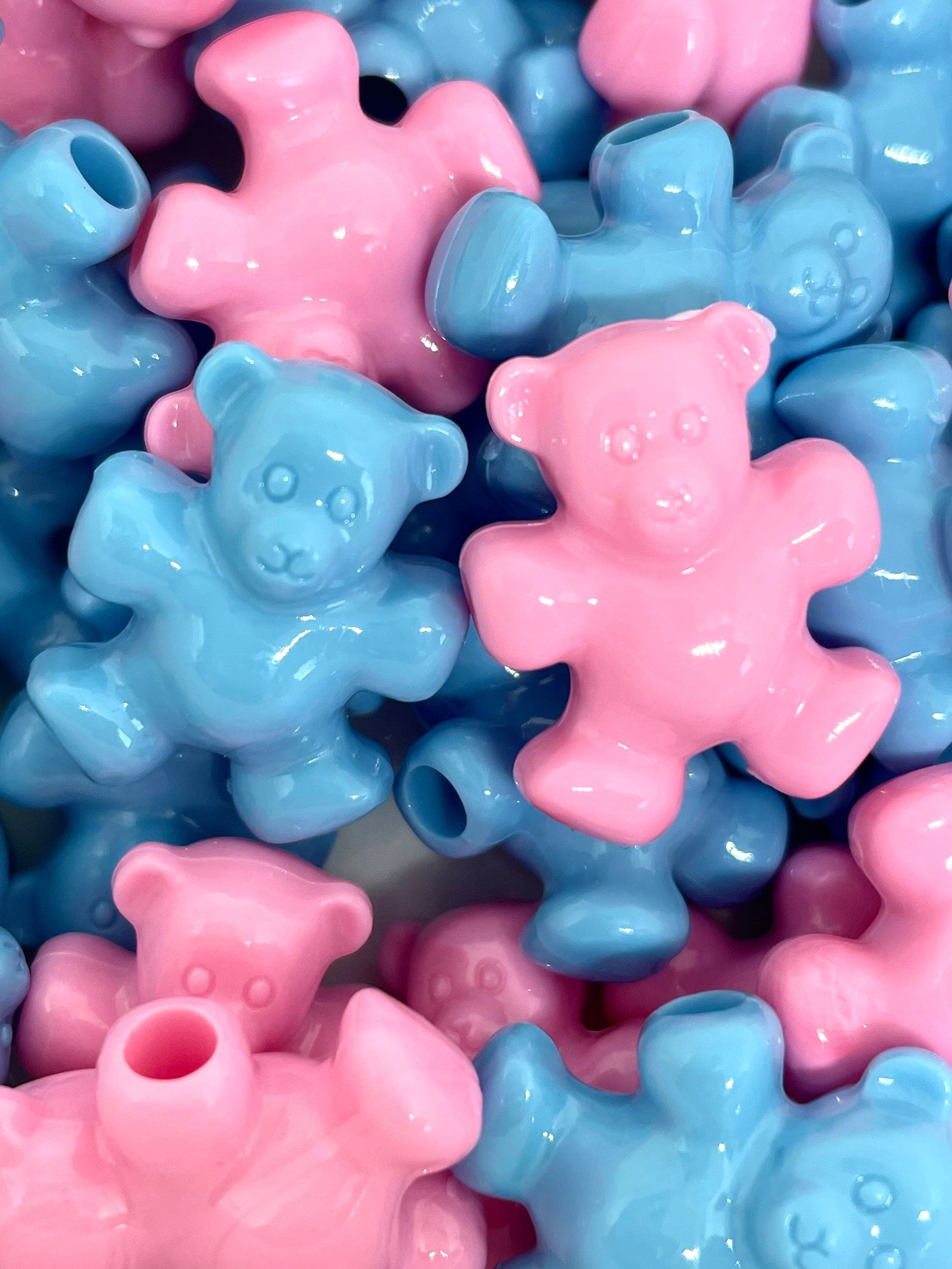 Baby Bear Beads, Gender Reveal Beads, Pink and Blue Beads for Jewelry Making, for Gender Party, Animal Beads, Boy Beads, Girl Beads