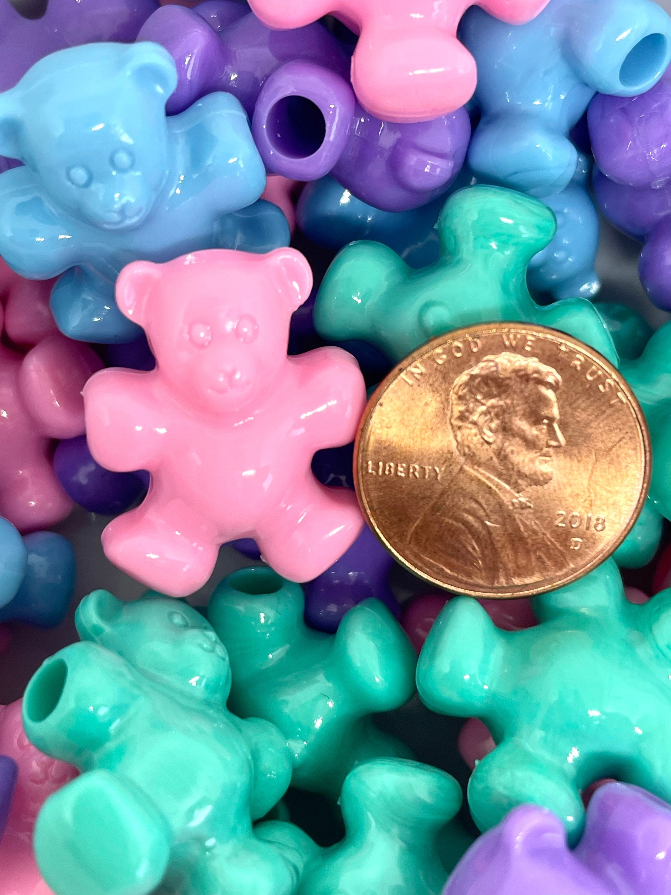 Pastel Teddy Bear Beads, Pastel Bead Mix, Animal Beads for Kids, Unique Beads, Large Beads, Teddy Bear Bead Assortment for Jewelry Making