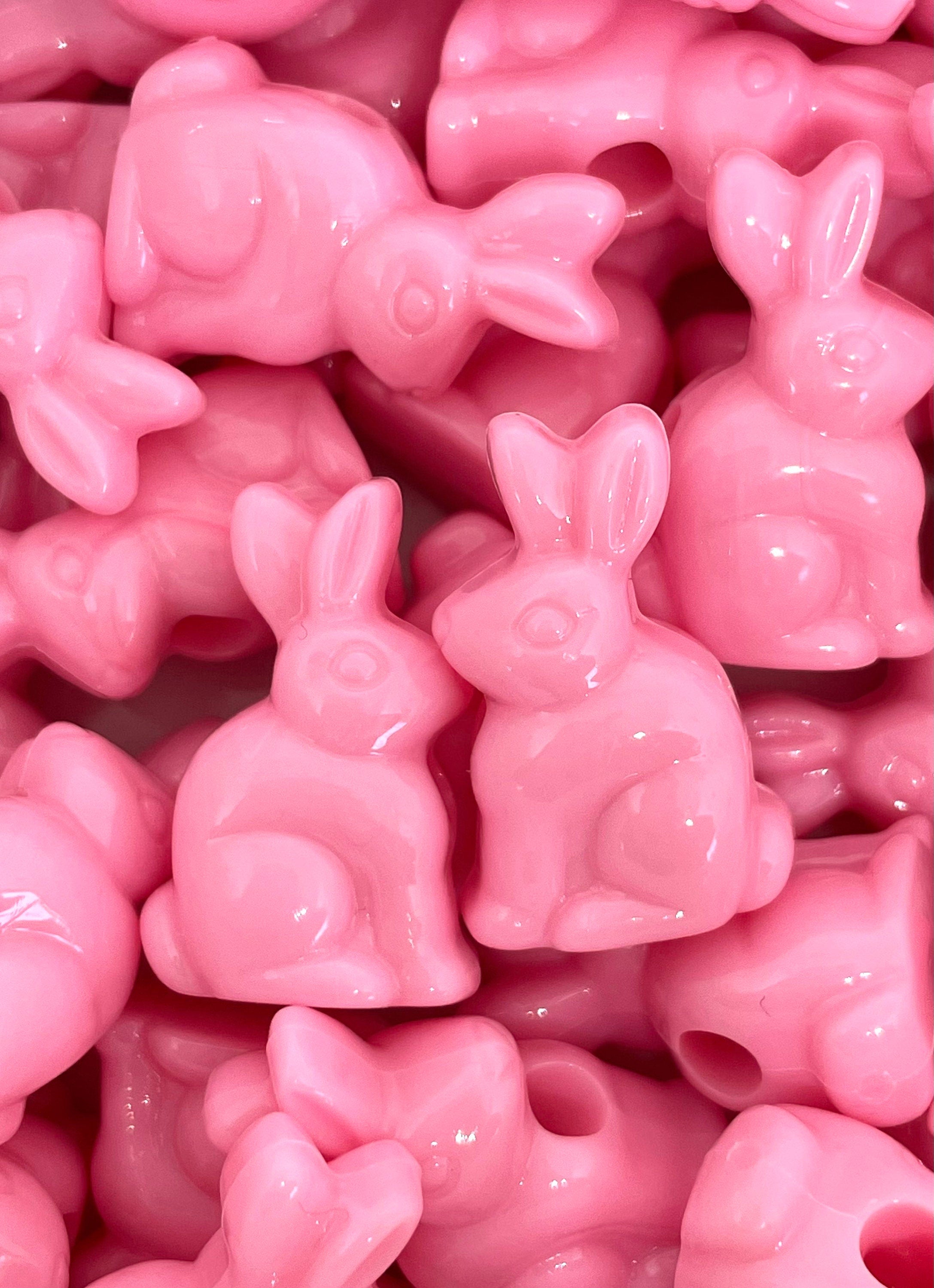 Pink Rabbit Beads for Easter, Strawberry Beads for Jewelry Making, Chocolate Rabbit Beads, Bunny Beads, Pet Beads, Cute Animal Beads