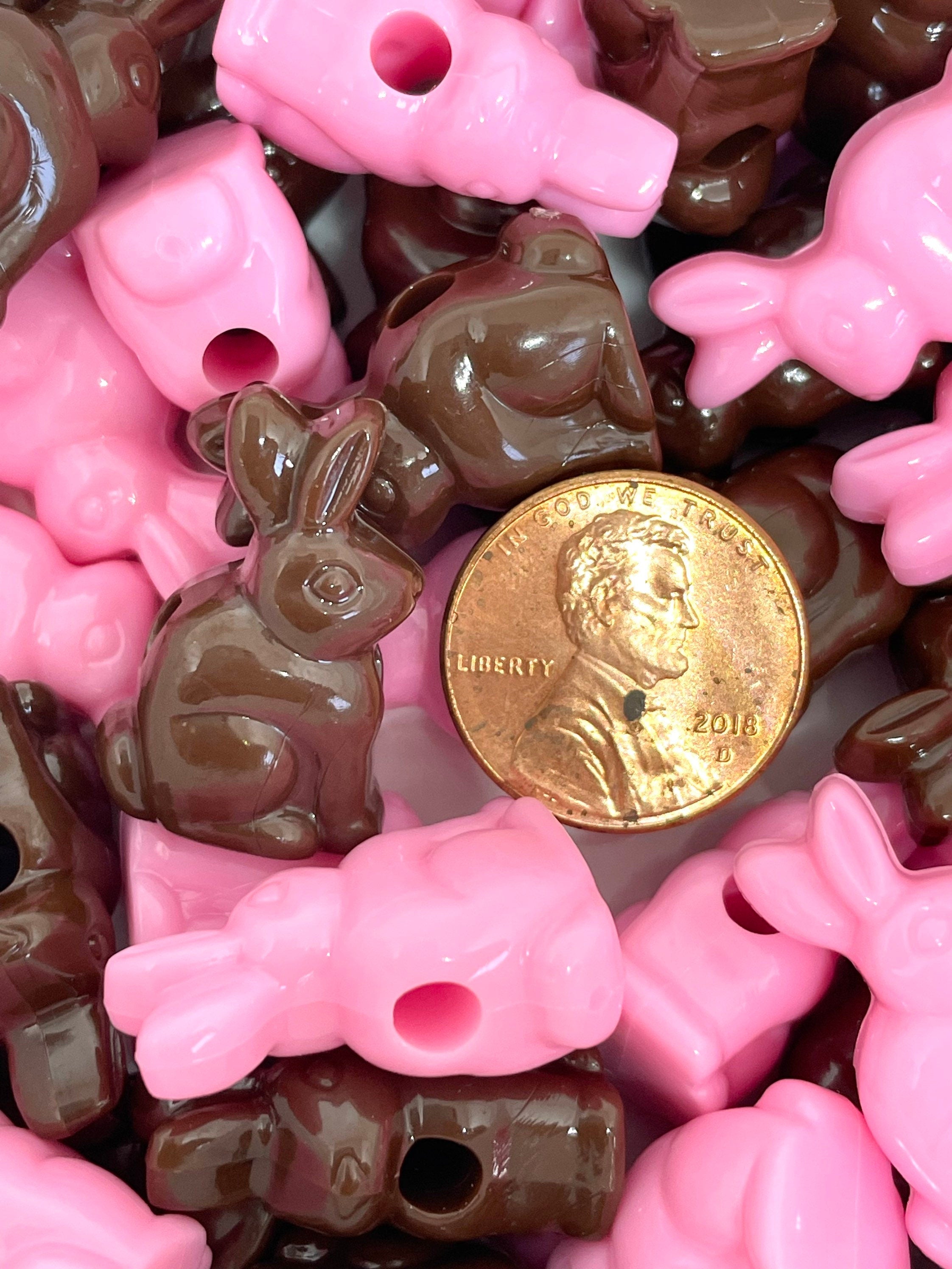 Chocolate Bunny Beads, Animal Beads for Easter, Easter Beads, Pink and Brown Beads for Jewelry Making, Pet Beads, Large Hole Beads