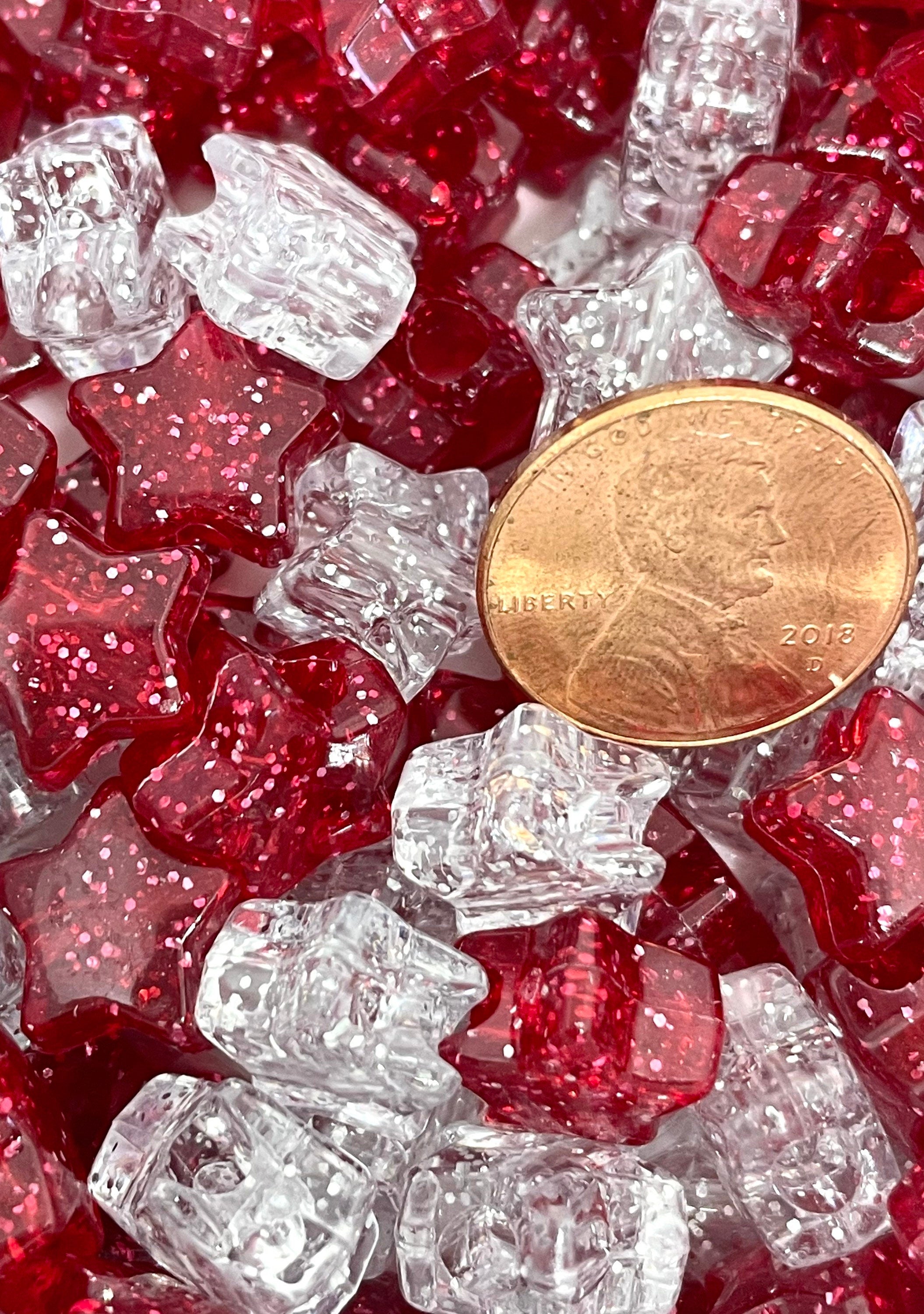 Christmas Star Candy Cane Sparkle Bead Mix for Jewelry Making, Christmas Beads for Garland, Red and White Beads, Peppermint Beads