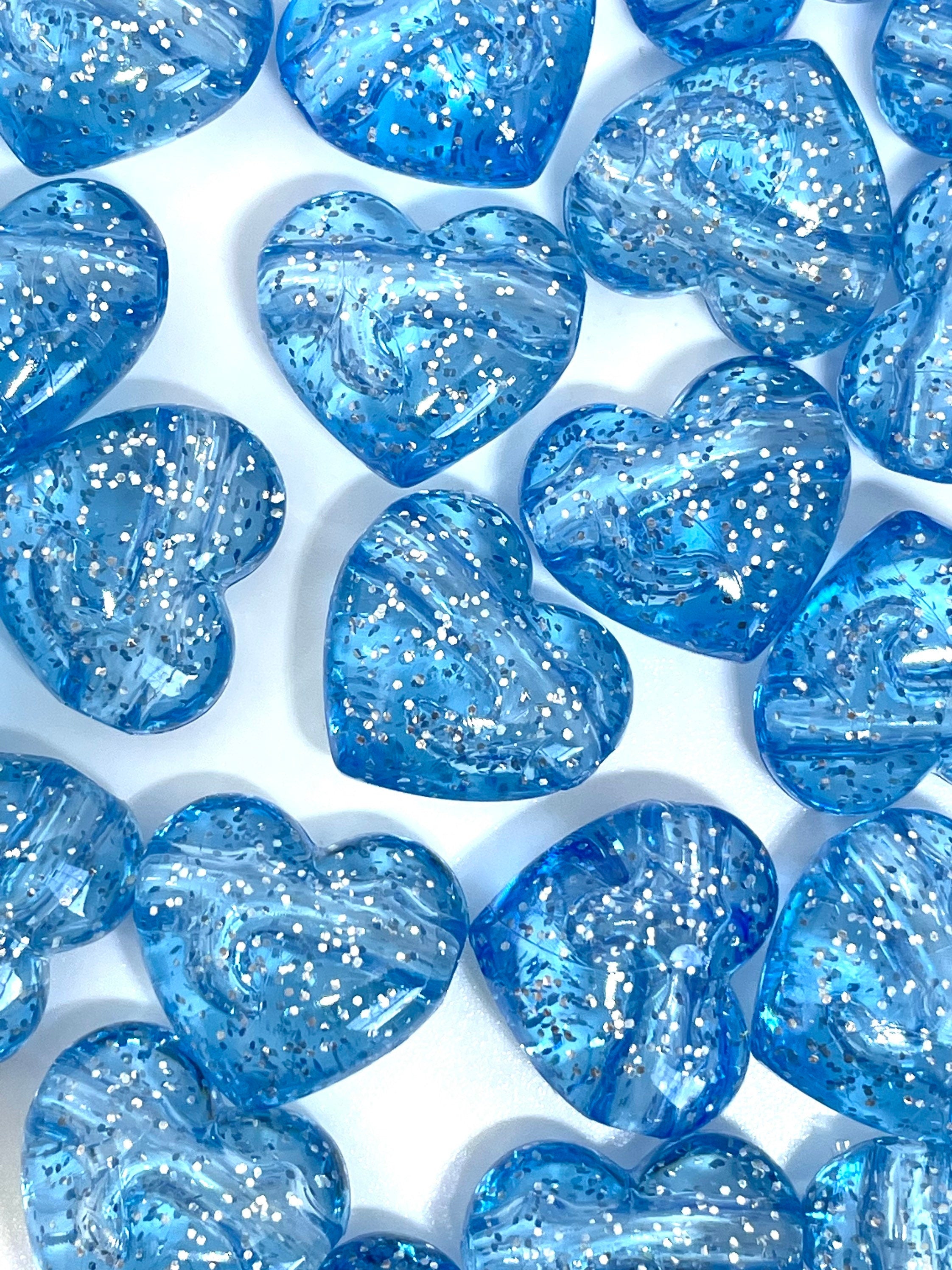 Blue Glitter Heart Beads, Blue Heart Charm, Blue Heart Pendant, Large Heart Charm for Jewelry Making, for Necklace