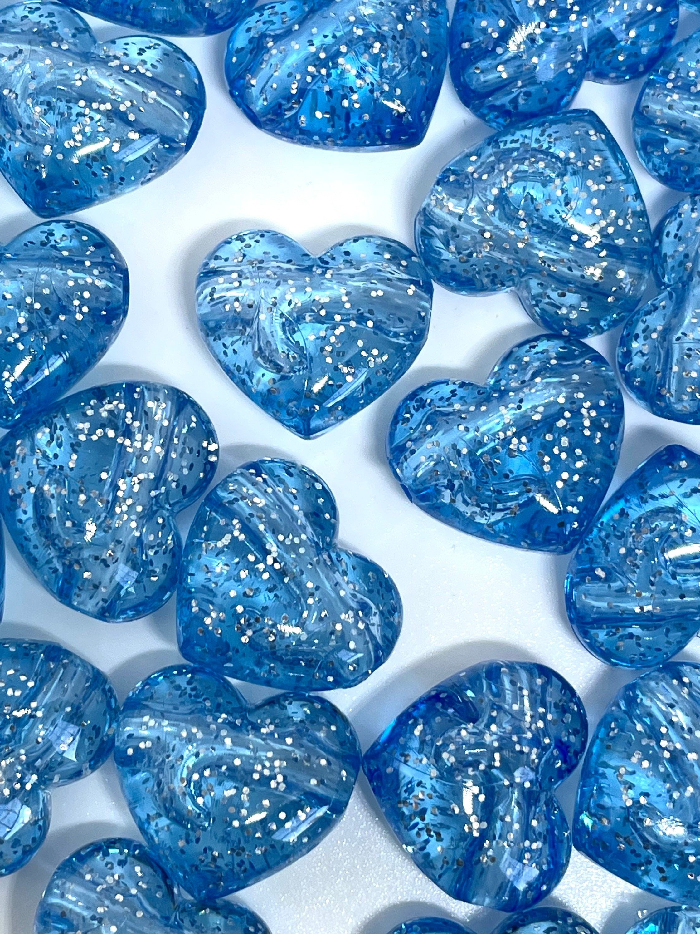Blue Glitter Heart Beads, Blue Heart Charm, Blue Heart Pendant, Large Heart Charm for Jewelry Making, for Necklace