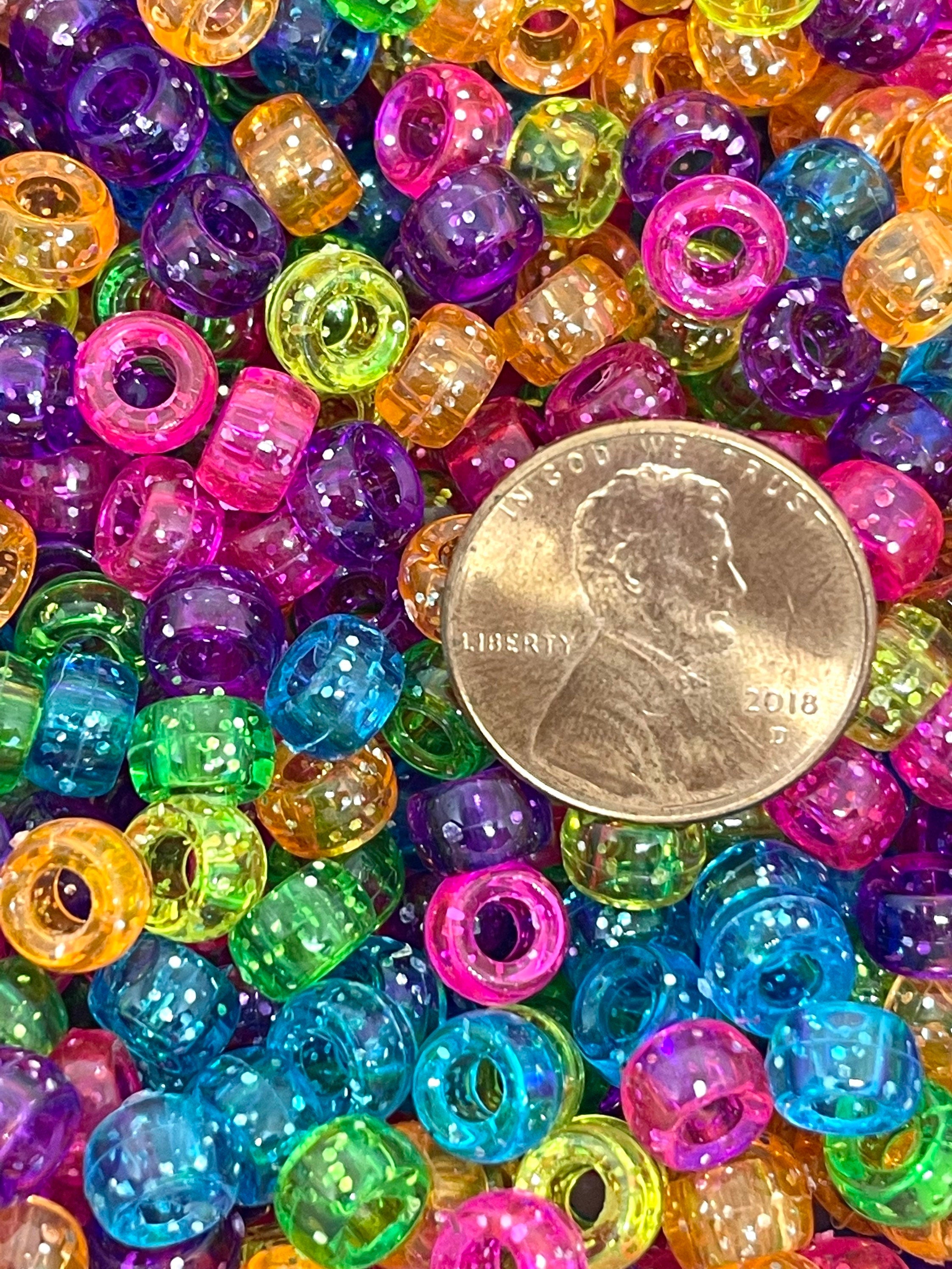 Mini Pony Bead Glitter Mix, Cute Acrylic Beads for Bracelet, Mini Kandi Beads for Jewelry Making, Mini Barrel Beads, Glitter Bead Assortment