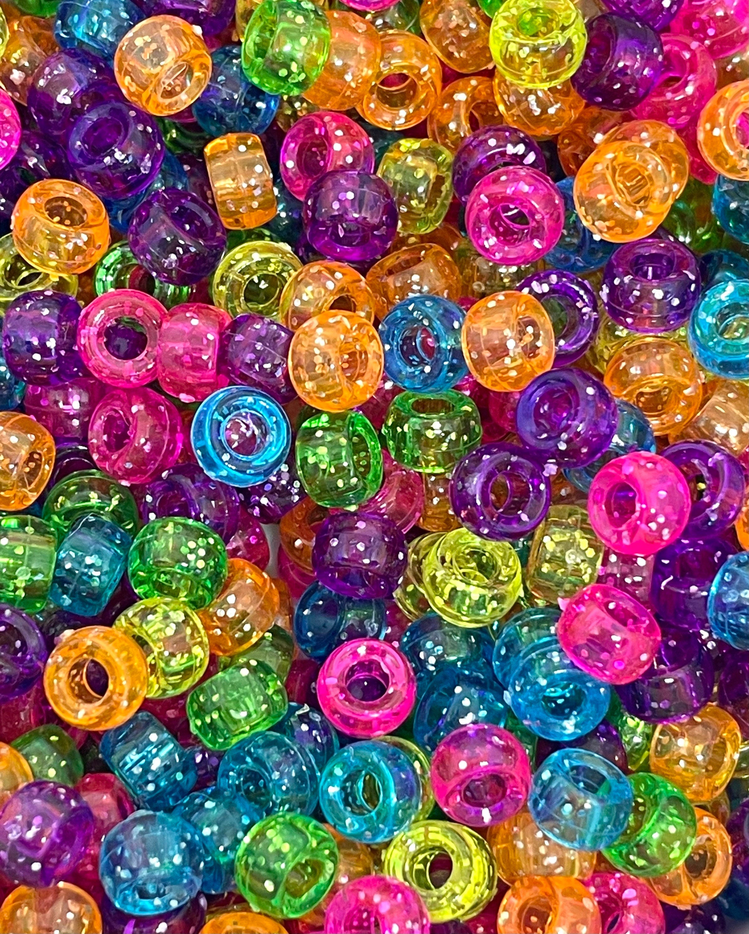 Mini Pony Bead Glitter Mix, Cute Acrylic Beads for Bracelet, Mini Kandi Beads for Jewelry Making, Mini Barrel Beads, Glitter Bead Assortment