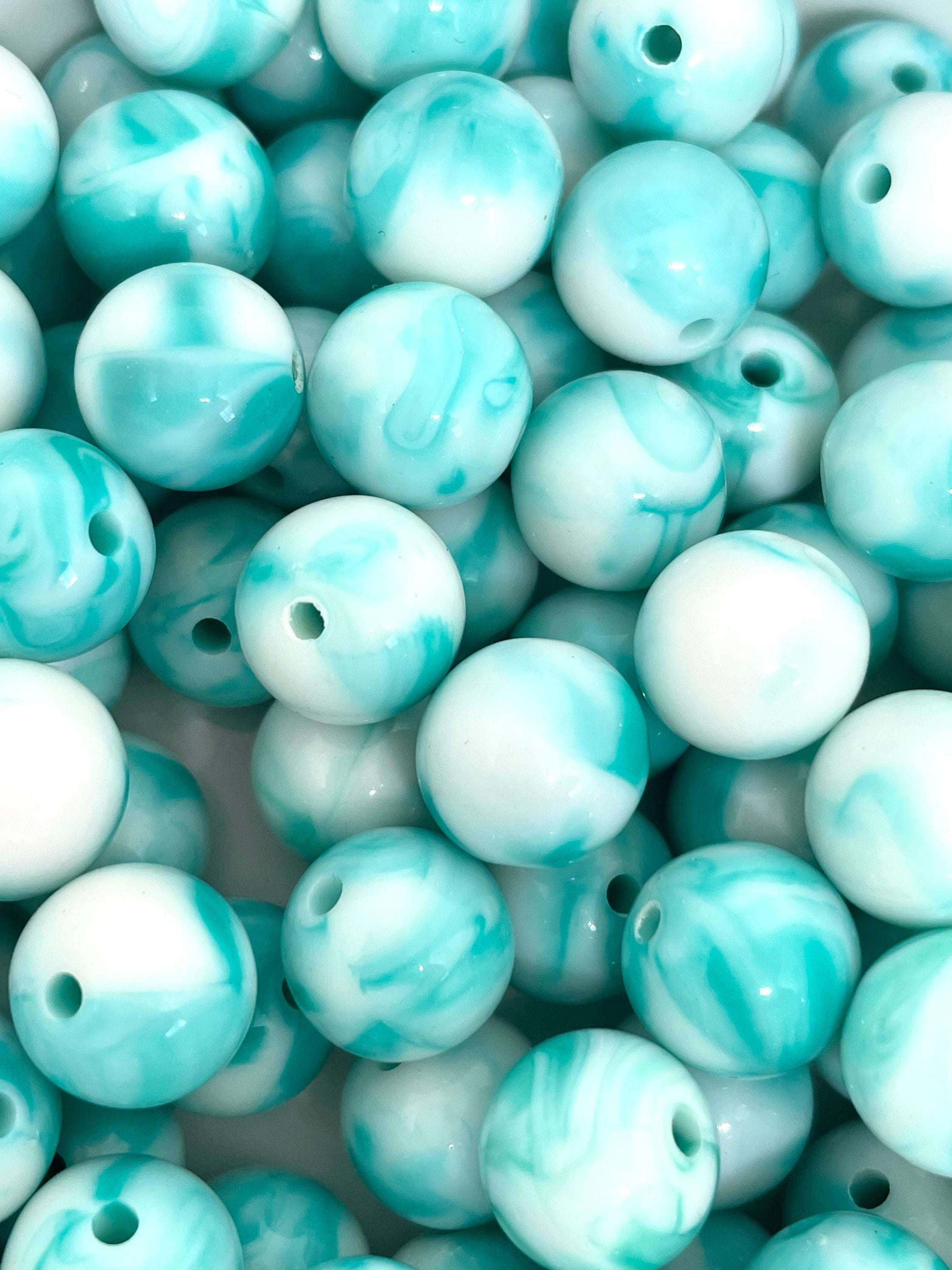 12mm Aqua and White Swirl Glass Beads