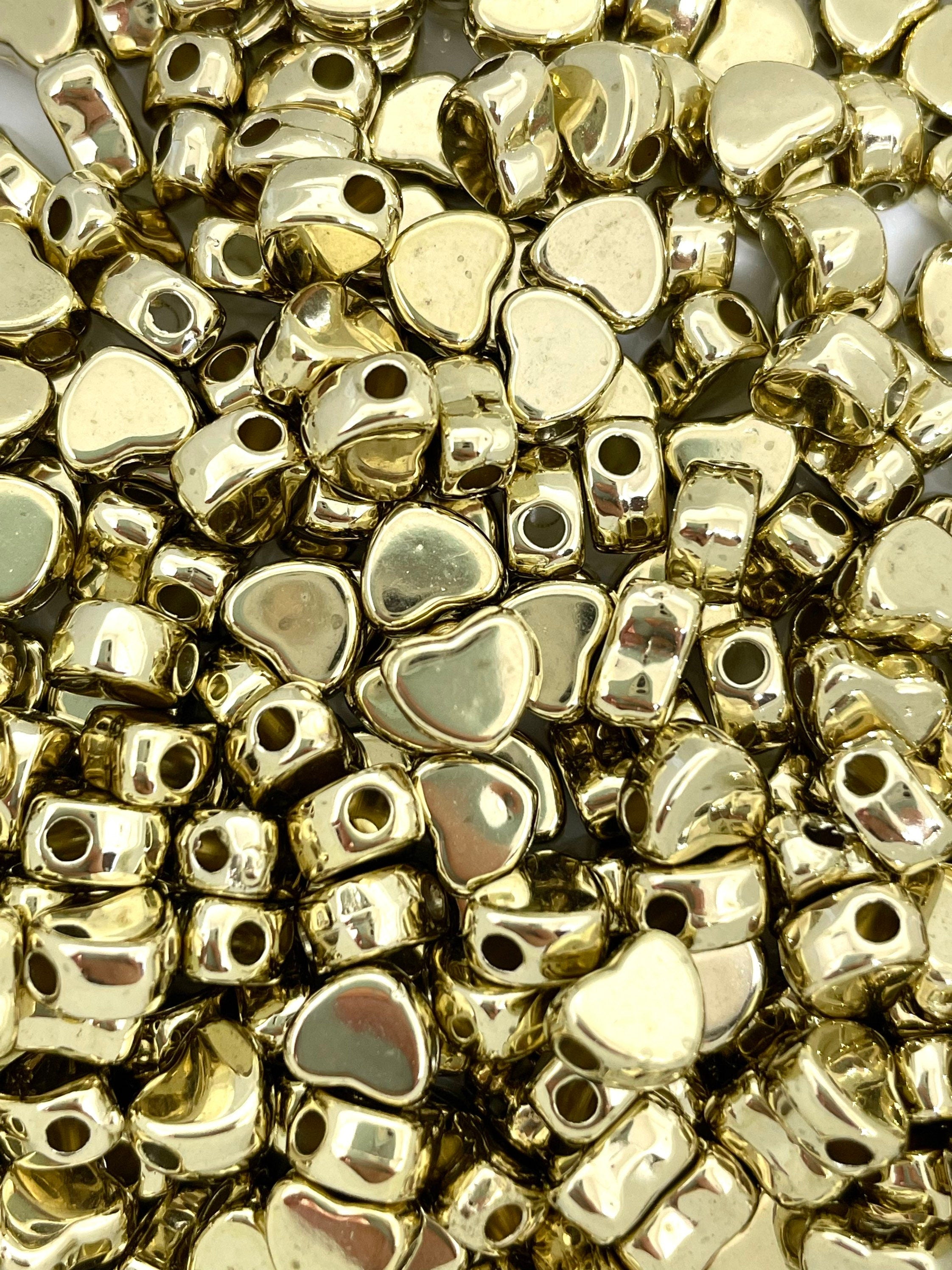 Small Gold Heart Beads, Gold Spacer Beads, Heart Shaped Beads for Jewelry Making, Accent Beads for Bracelet