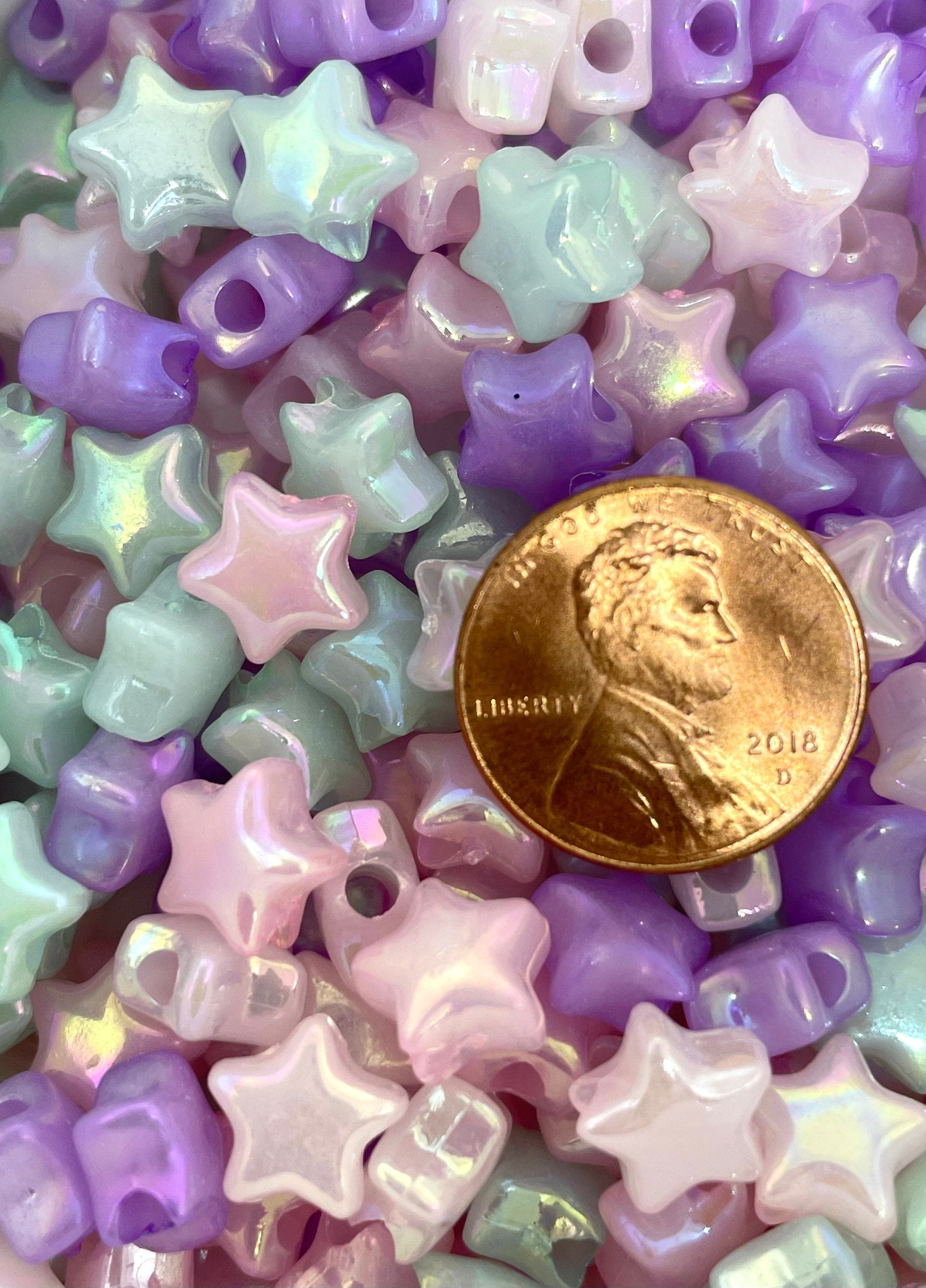 Iridescent Beads, Pastel Star Bead Mix for Jewelry Making, Fairy Kei, Lolita, Gyaru, Sweet Lolita, Dolly Kei Beads for Bracelet, Cosplay