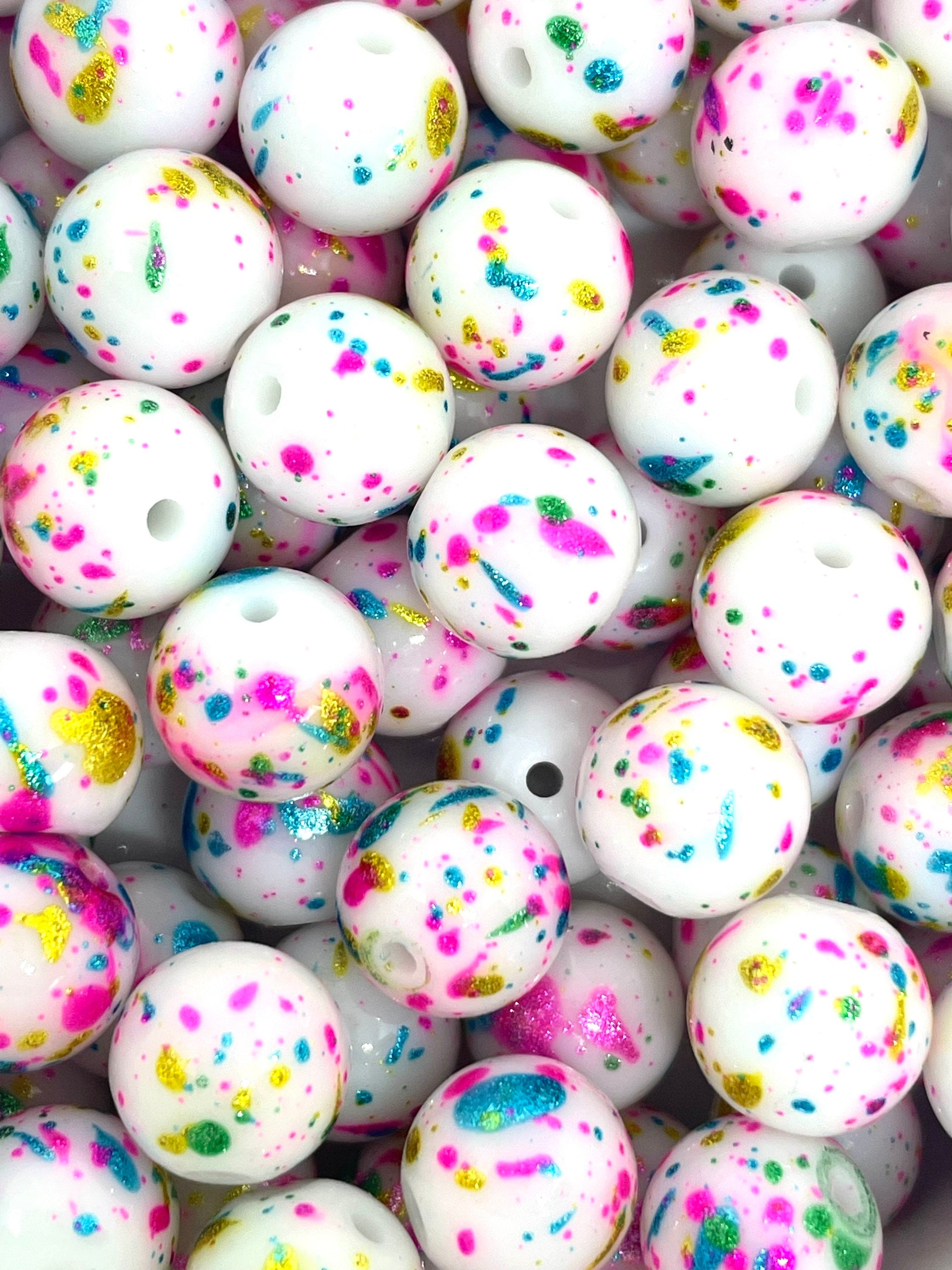 Glass Confetti Birthday Beads: Pink, Blue, Yellow Sprinkle Splatters