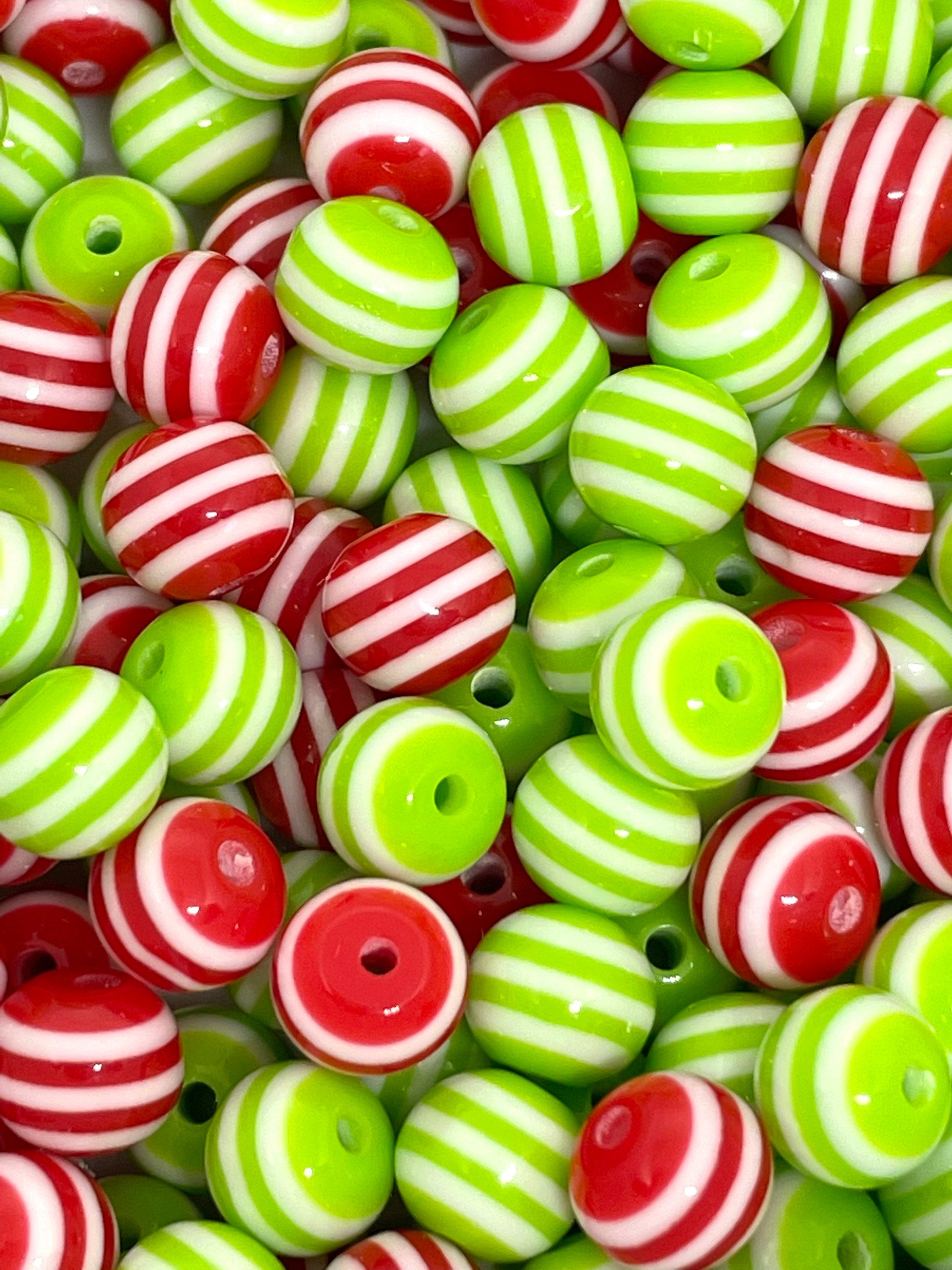 Peppermint Beads for Christmas, Red and Green Stripes, Christmas Beads for Jewelry Making, Christmas Jewelry, Xmas Beads for the Holidays
