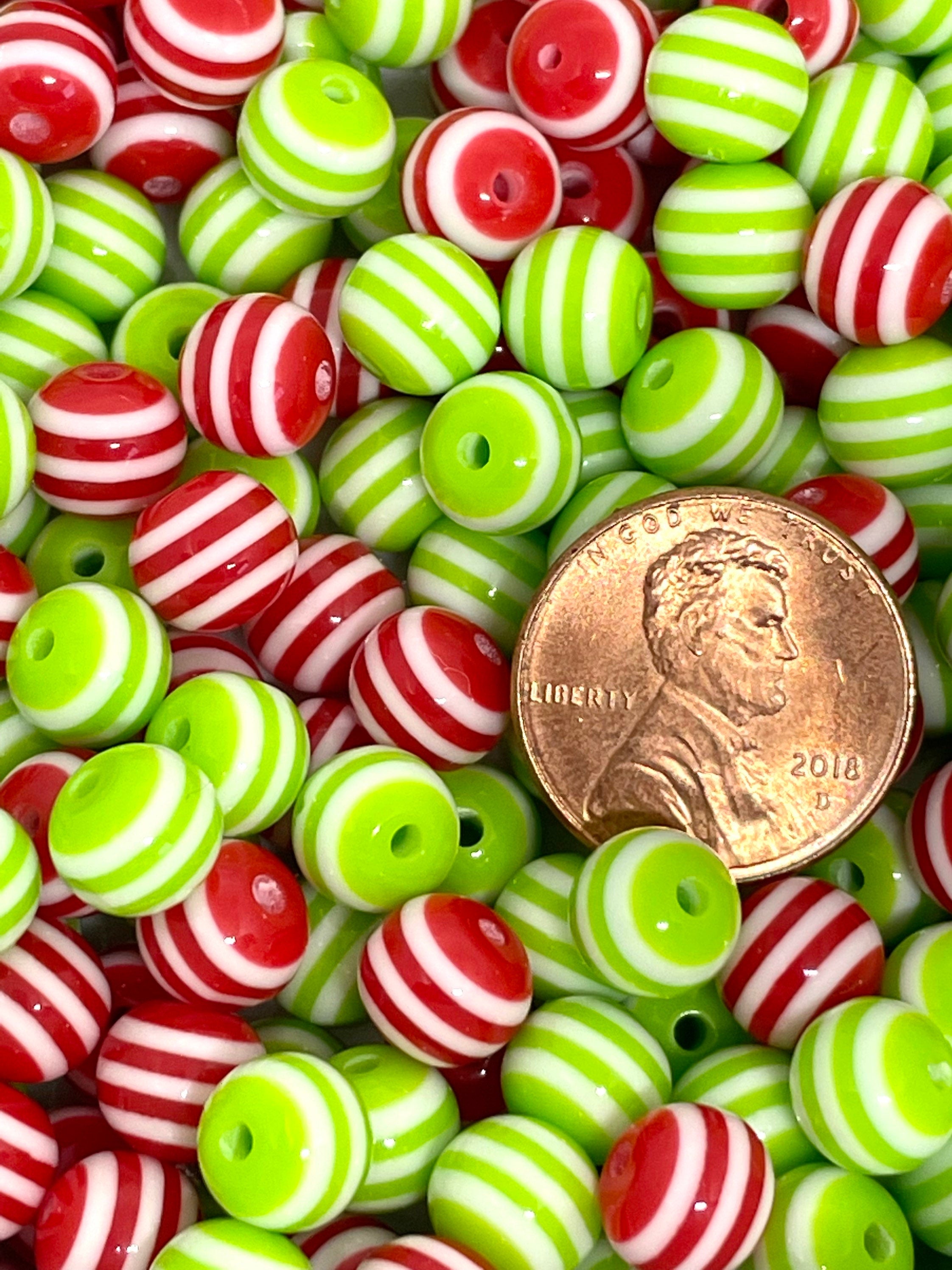 Peppermint Beads for Christmas, Red and Green Stripes, Christmas Beads for Jewelry Making, Christmas Jewelry, Xmas Beads for the Holidays
