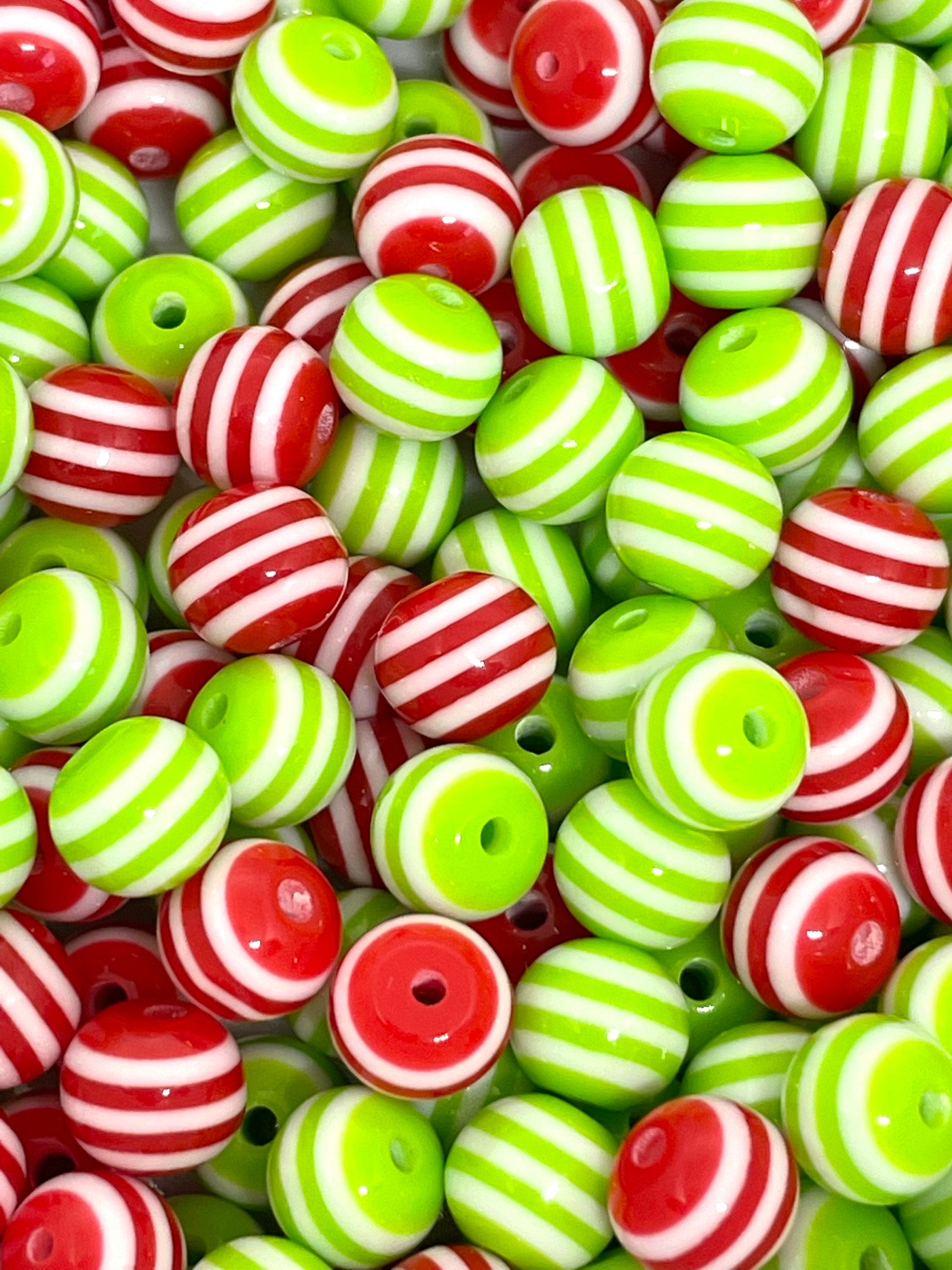 Peppermint Beads for Christmas, Red and Green Stripes, Christmas Beads for Jewelry Making, Christmas Jewelry, Xmas Beads for the Holidays