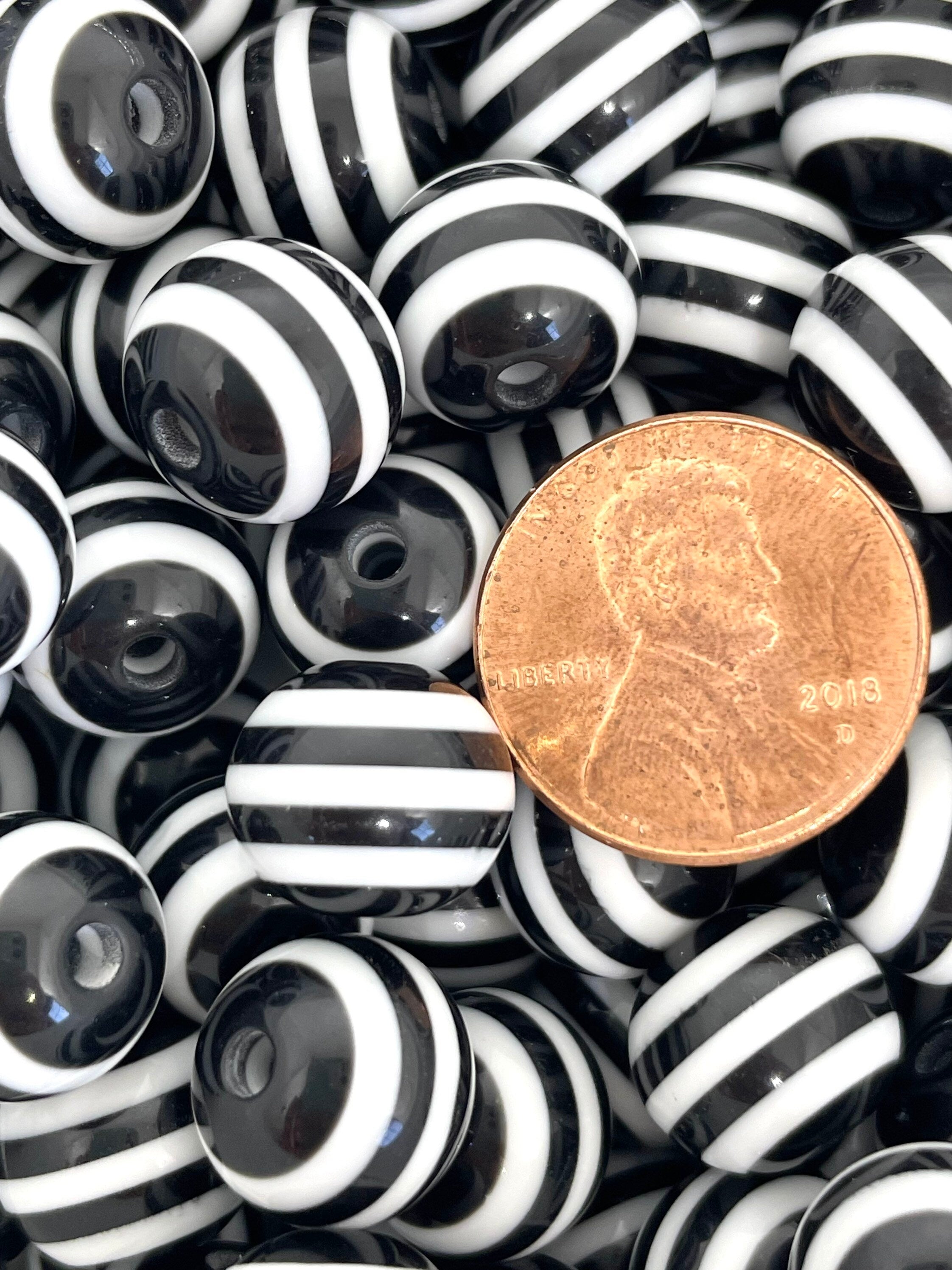 12mm Black and White Striped Beads