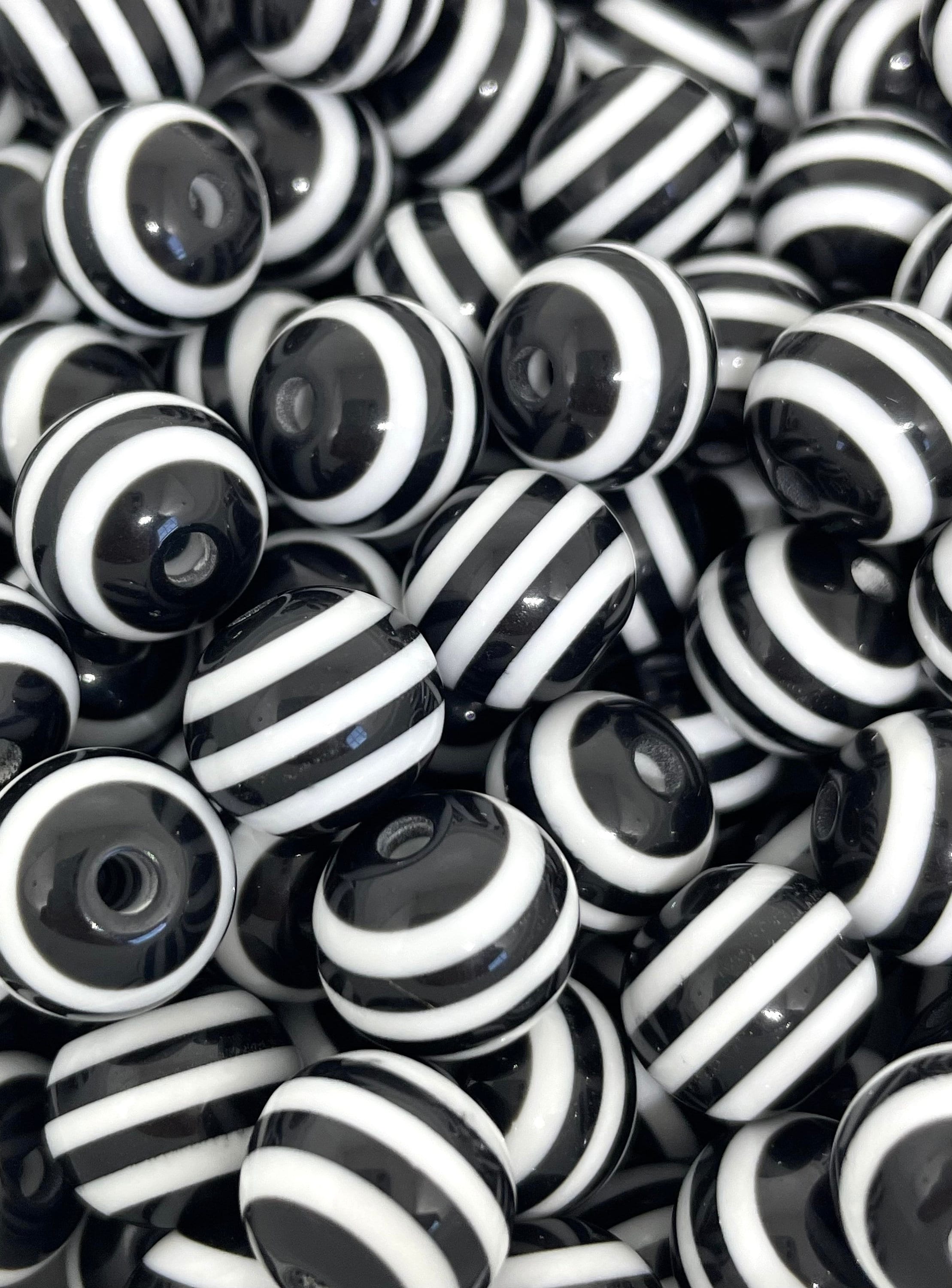 12mm Black and White Striped Beads