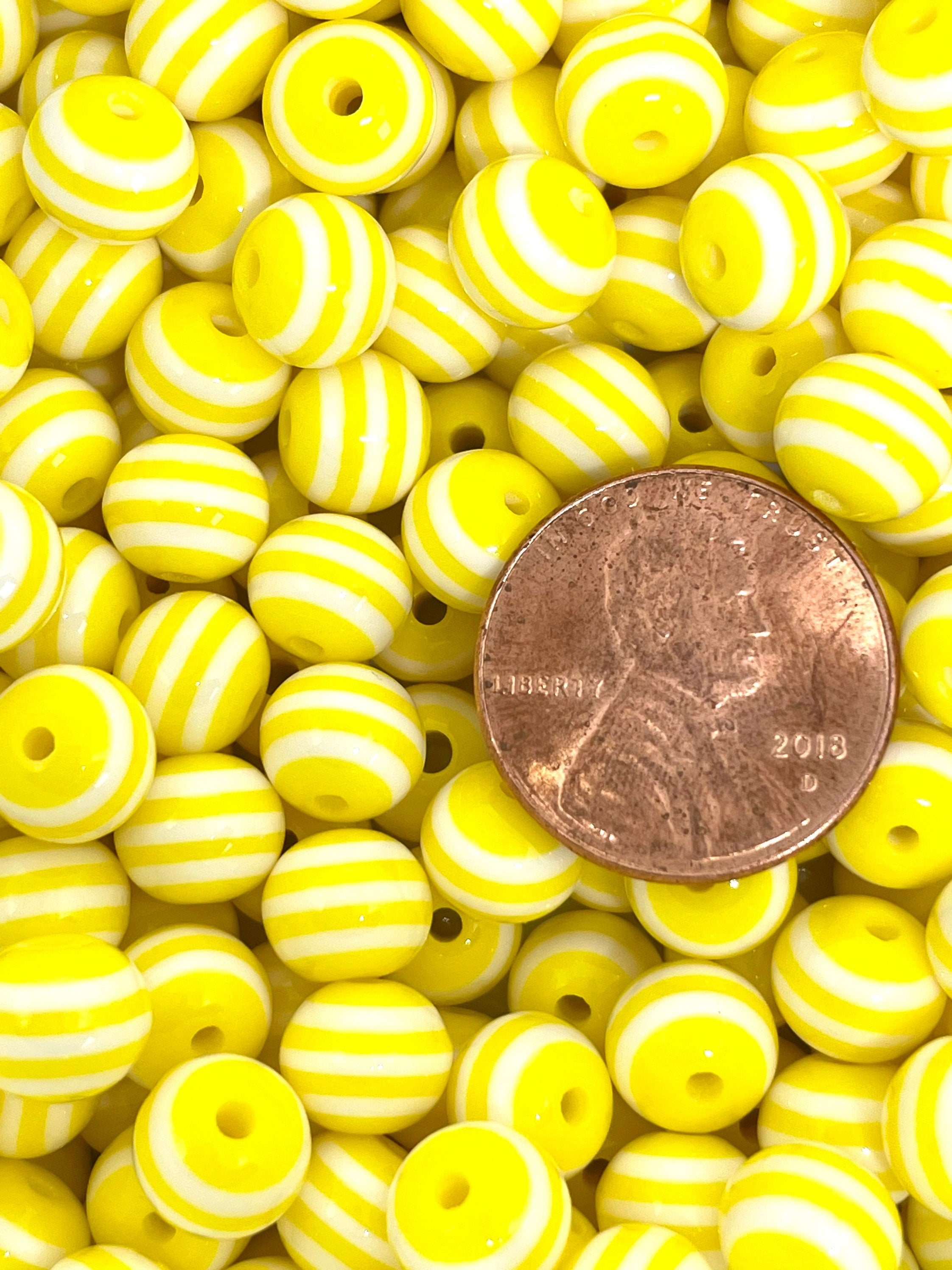 Yellow Beads for Bracelet Making, Yellow and White Striped Beads, Beads with Stripes for Jewelry Making, 8mm Beads, Classic Lolita Beads