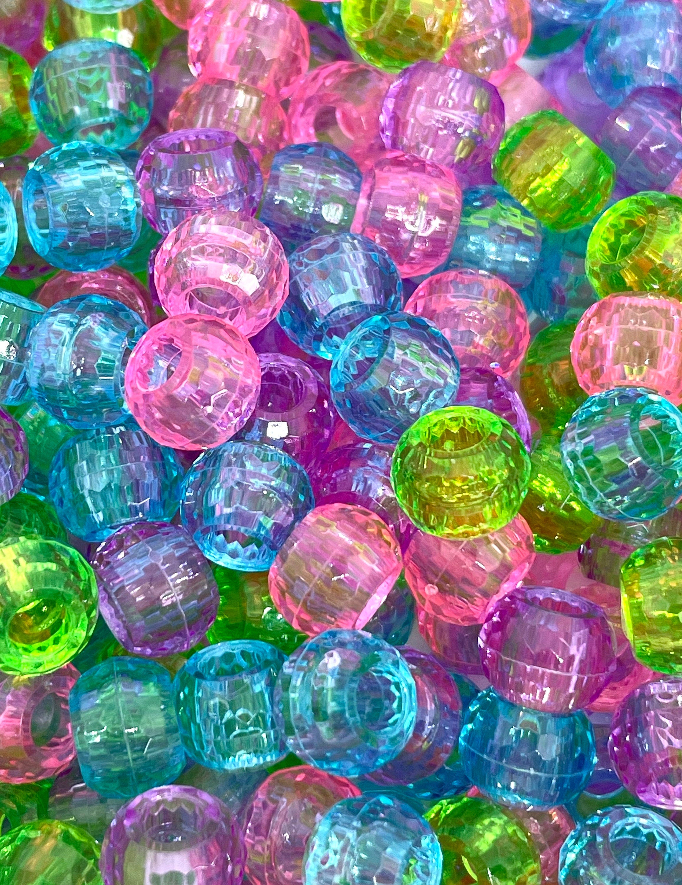 Translucent Spring Bead Set, Faceted Barrel Beads, Pony Bead Assortment, Bulk Beads for Jewelry Making, 9mm Kandi Set
